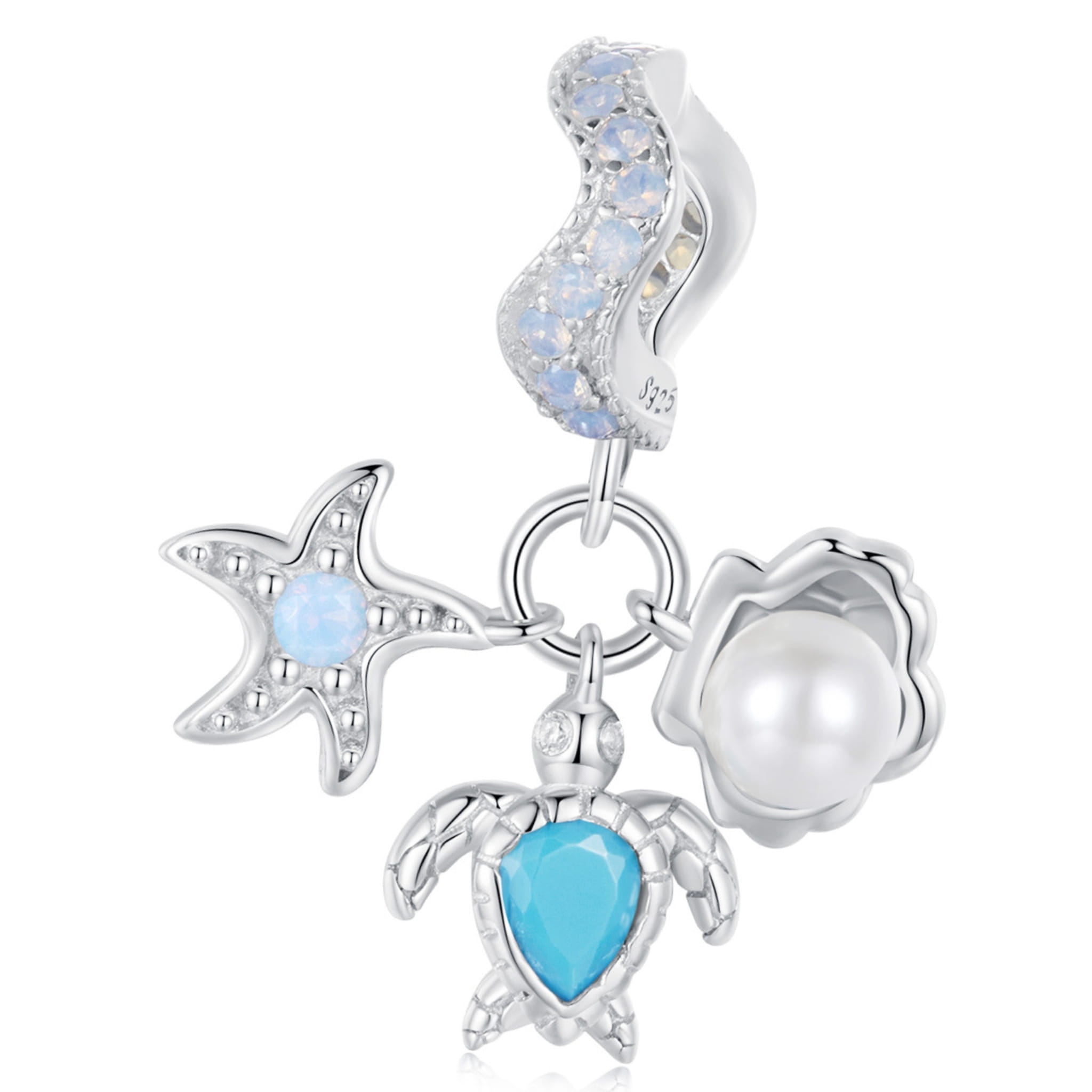 Żółw, rozgwiazda i muszelka srebrny charms zawieszka beads srebro 925