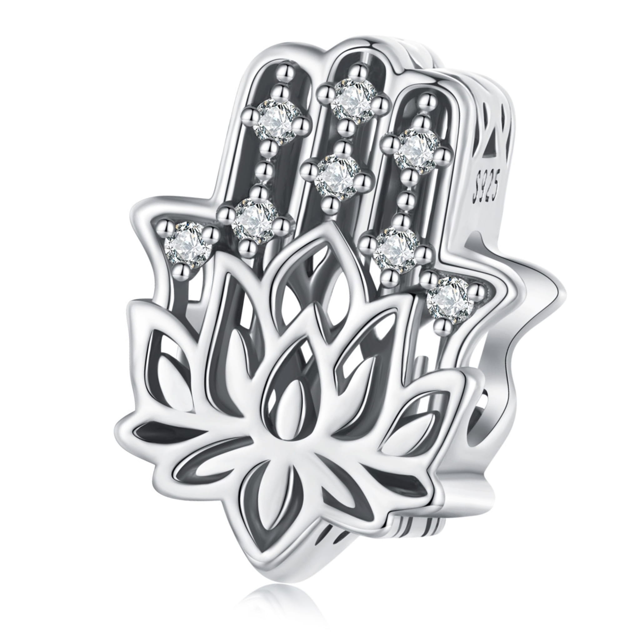 Ręka Fatimy kwiat lotosu srebrny charms koralik beads
