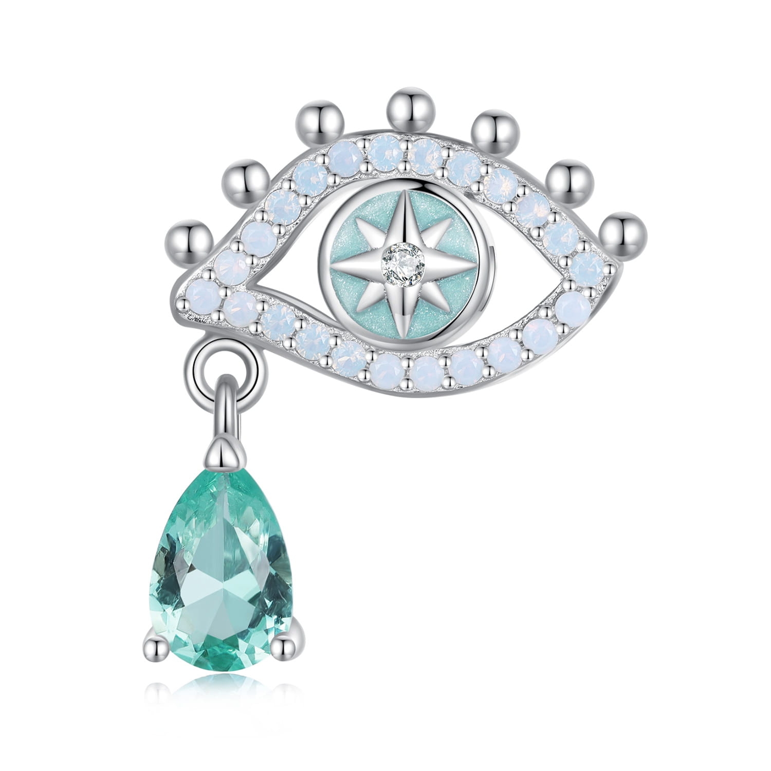 Oko Fatimy ozdobione krysztalkami srebrny charms koralik beads