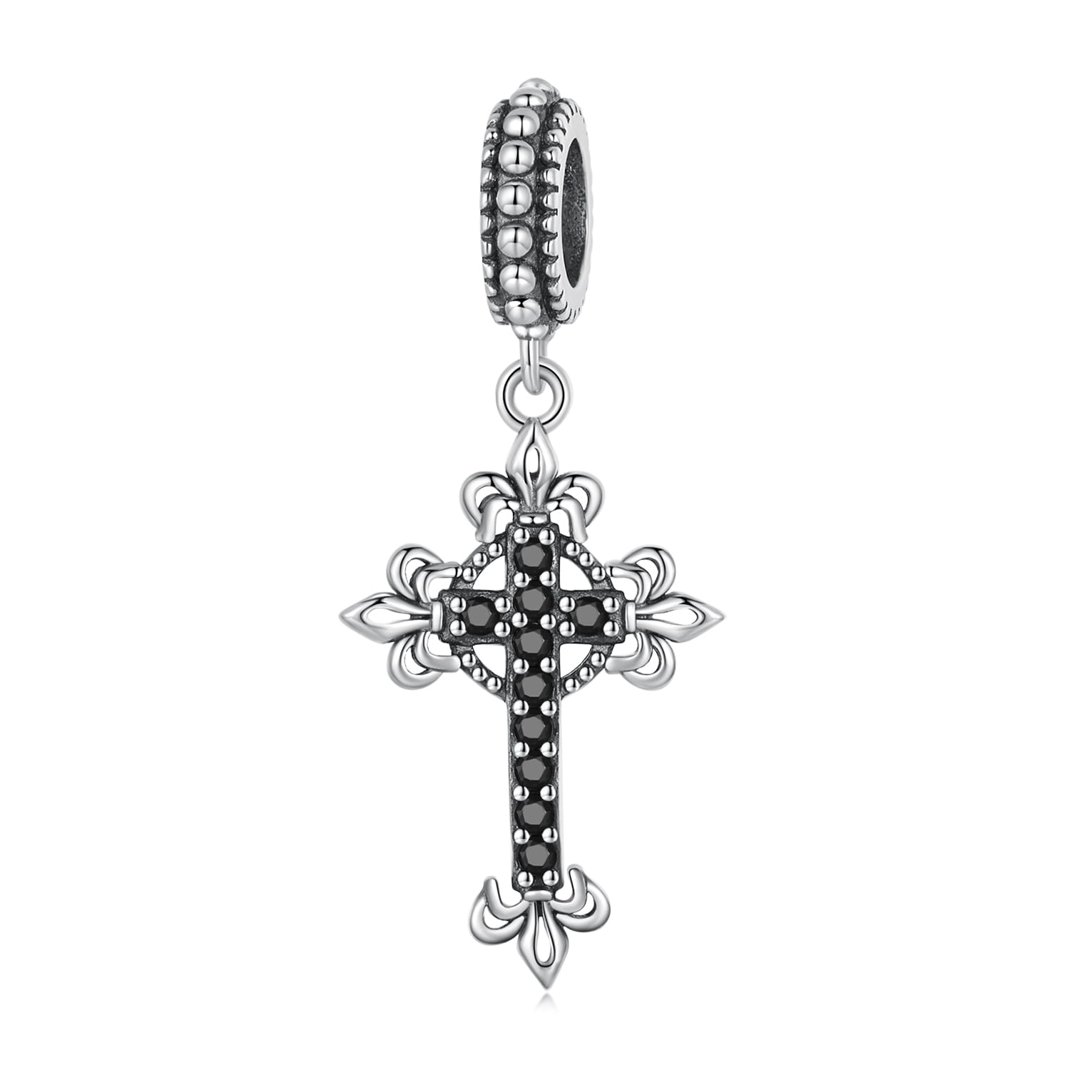 Krzyż liliowy srebrny charms zawieszka srebro 925