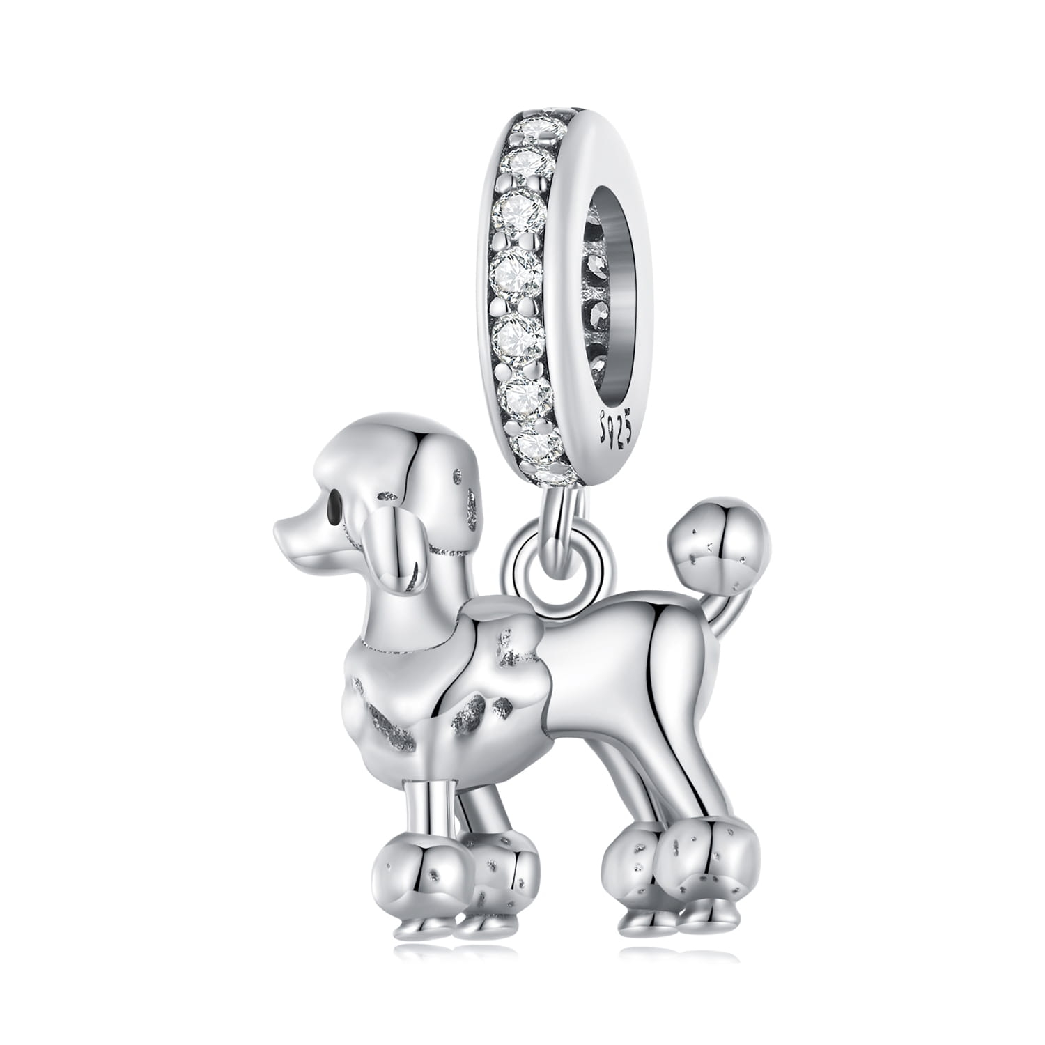 Pudel piesek srebrny charms zawieszka beads