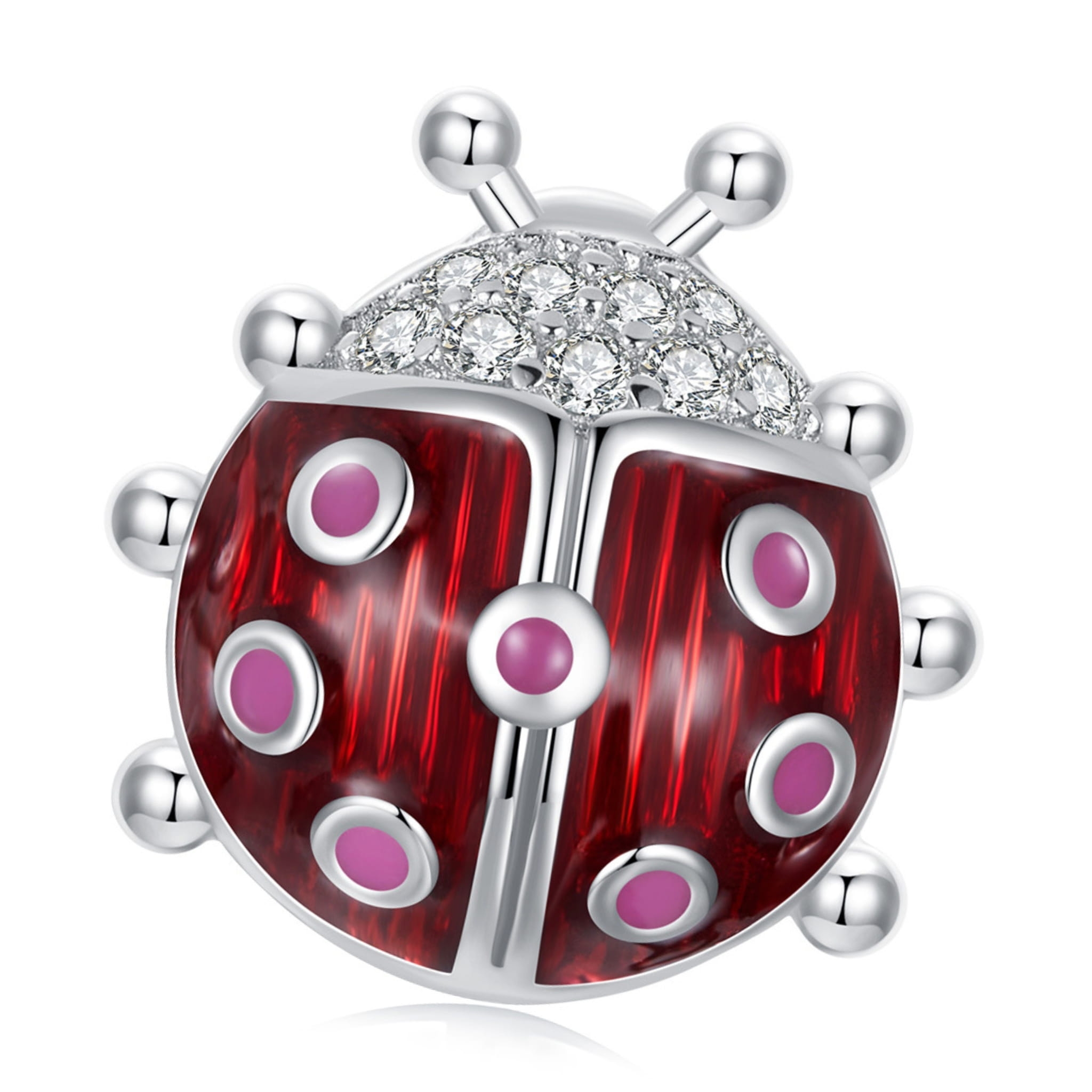 Biedronka świecąca w ciemności z kryształkami srebrny charms koralik beads