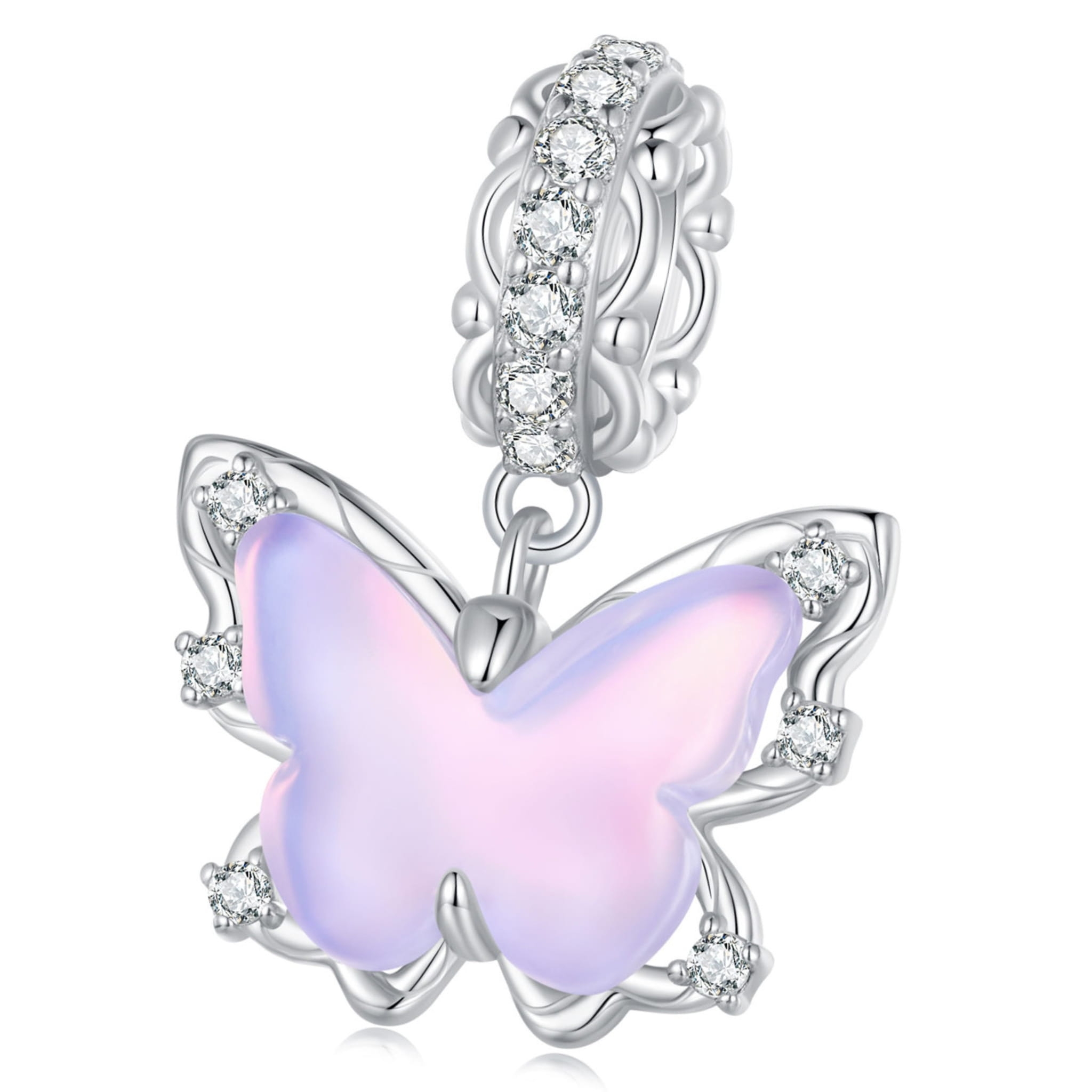 Fioletowy motyl srebrny charms zawieszka beads srebro 925