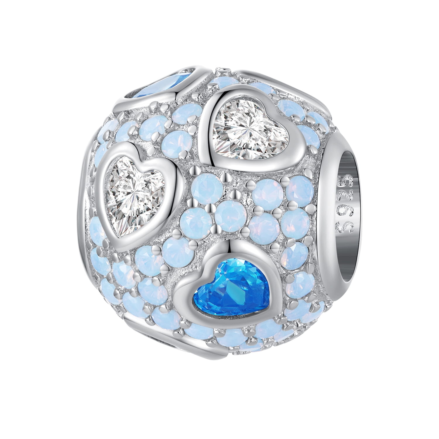 Kula w kryształy i serca srebrny charms beads