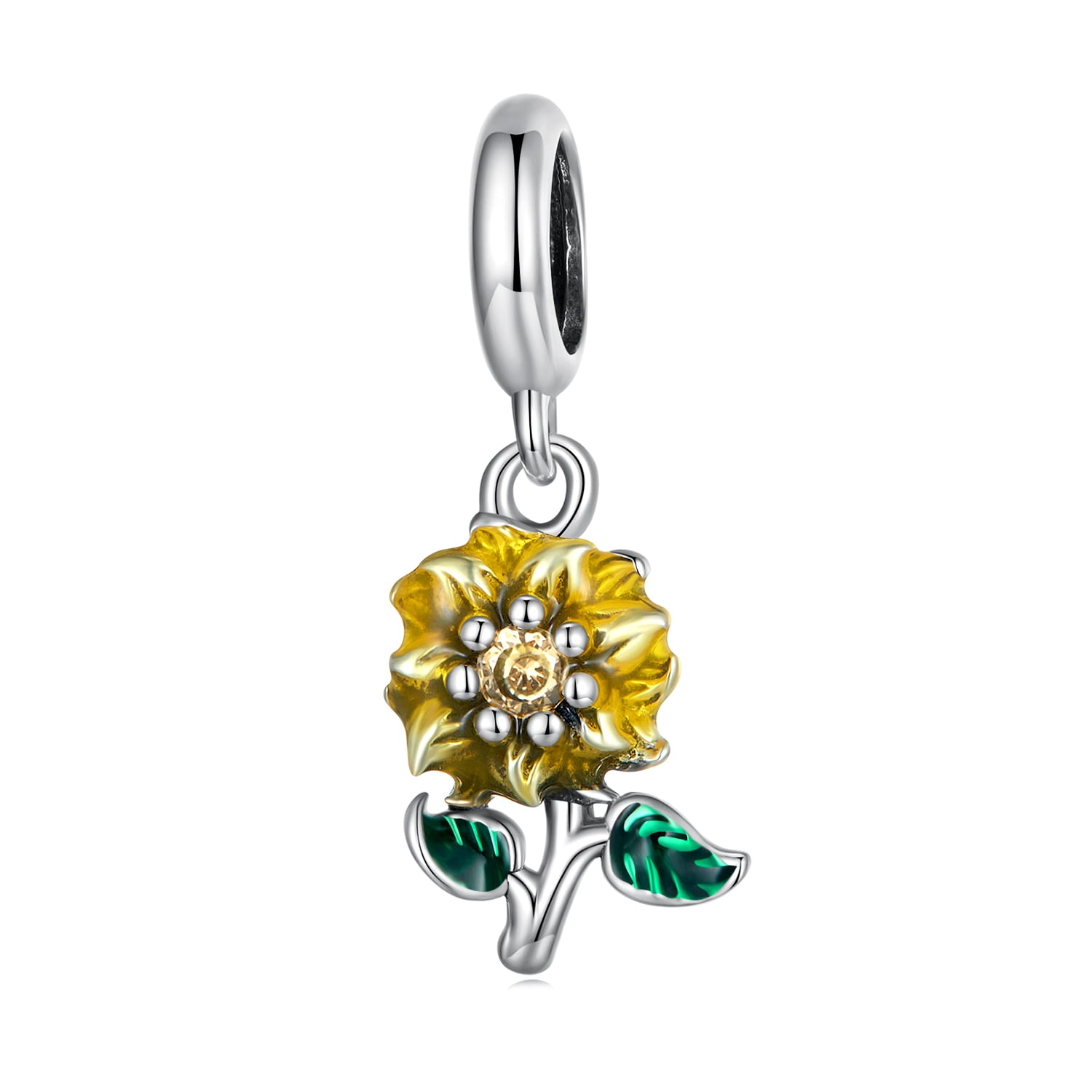 Emaliowany charms kwiat słonecznik zawieszka beads srebro 925