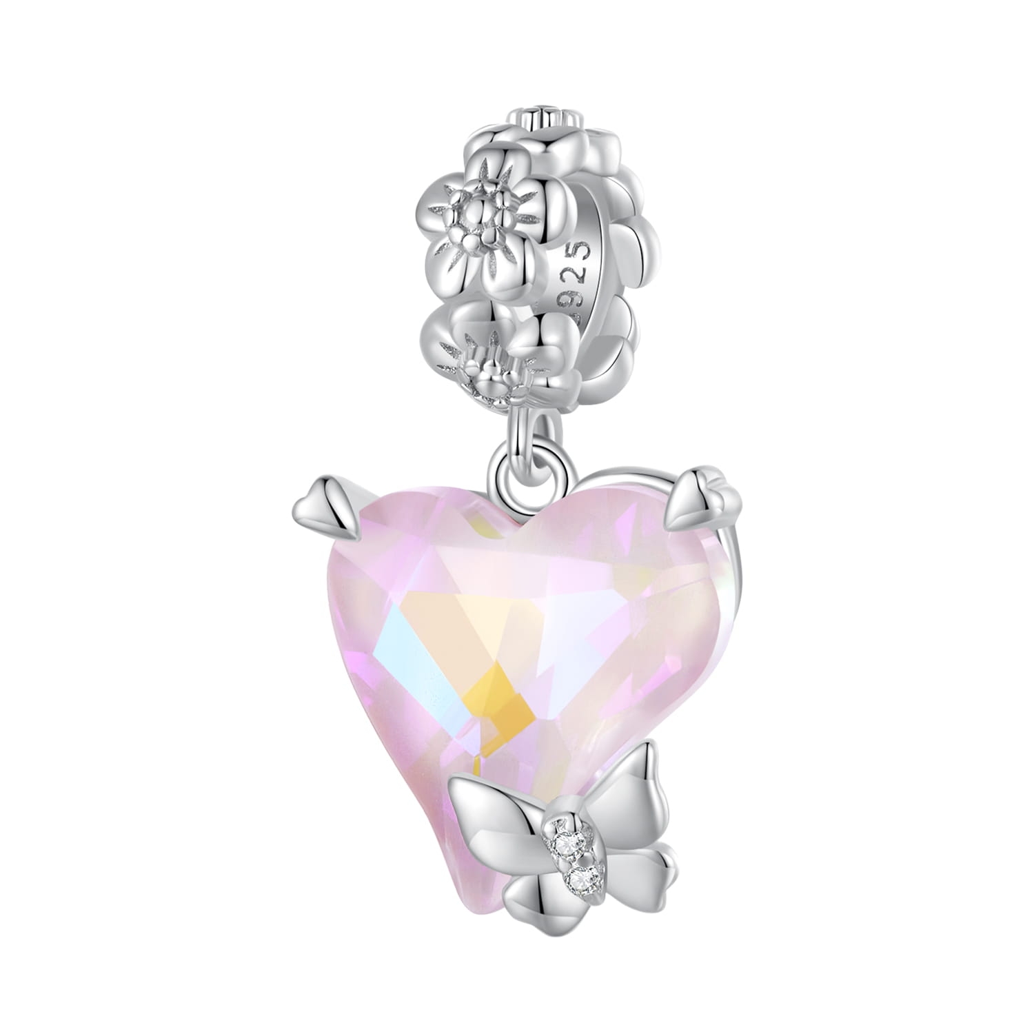 Różowe serce srebrny charms zawieszka beads