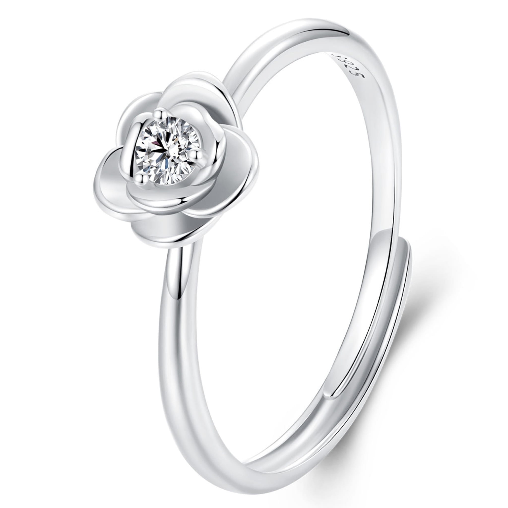 Srebrny regulowany pierścionek róża z Moissanitem 0,1 ct srebro 925