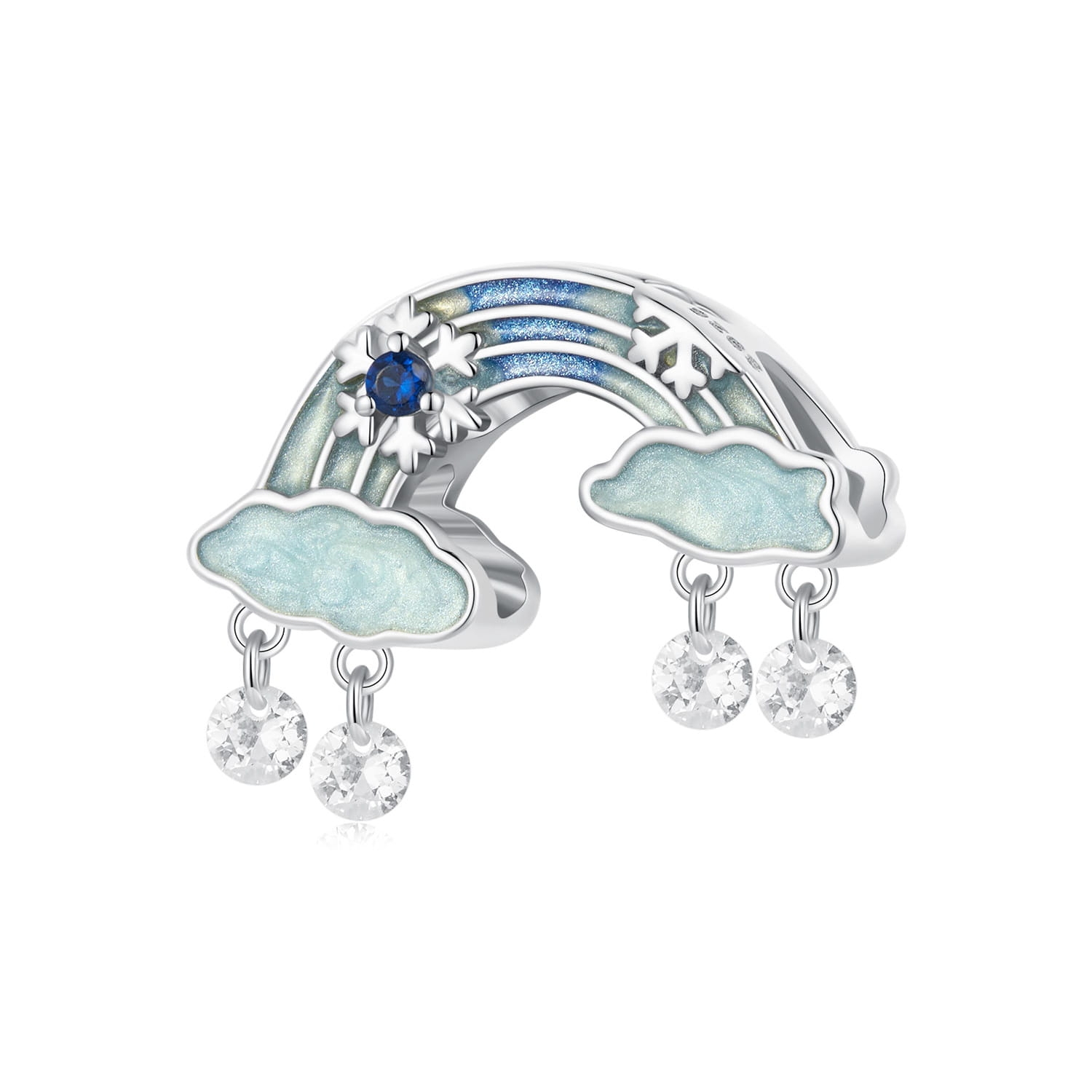 Śniegowe chmury połączone tęczą srebrny charms koralik beads