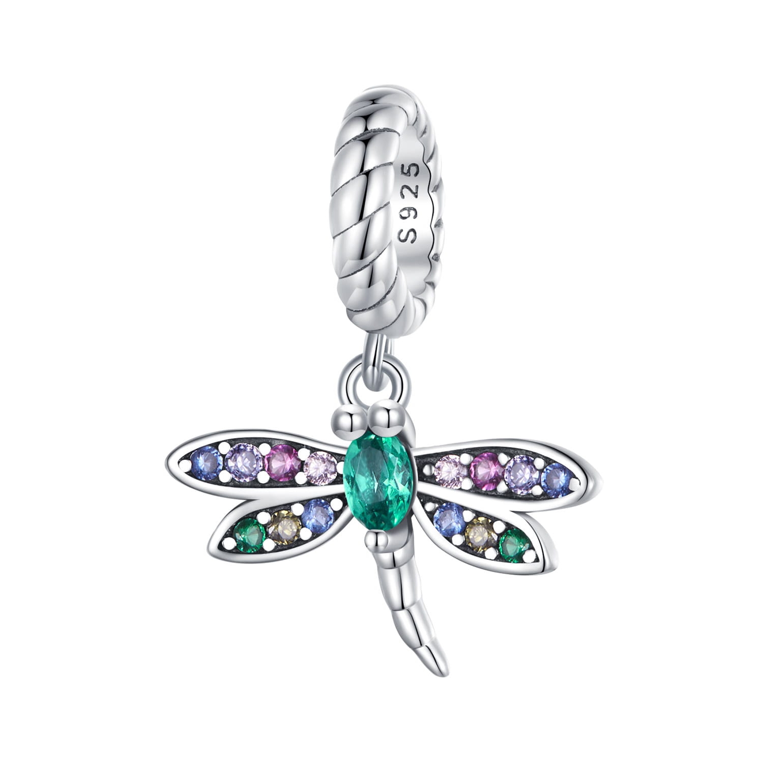 Ważka w kryształy srebrny charms zawieszka beads