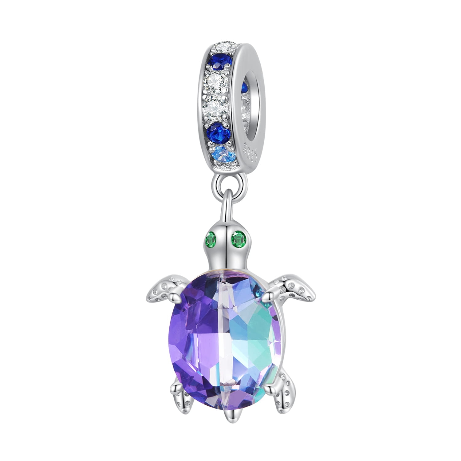 Kryształowy żółwik srebrny charms zawieszka beads
