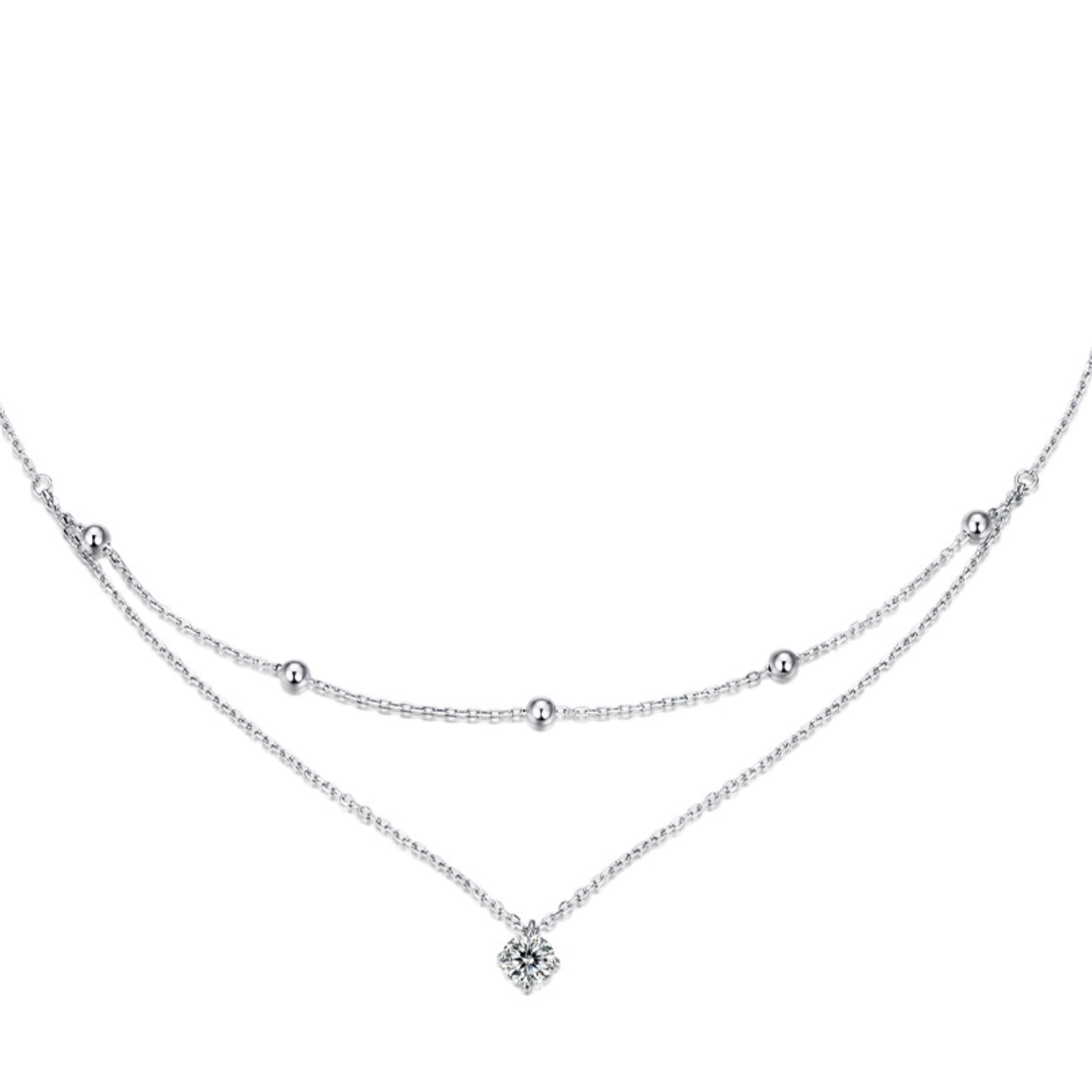 Srebrny podwójny naszyjnik z kuleczkami Moissanit 0,5 ct 40-45 cm srebro 925