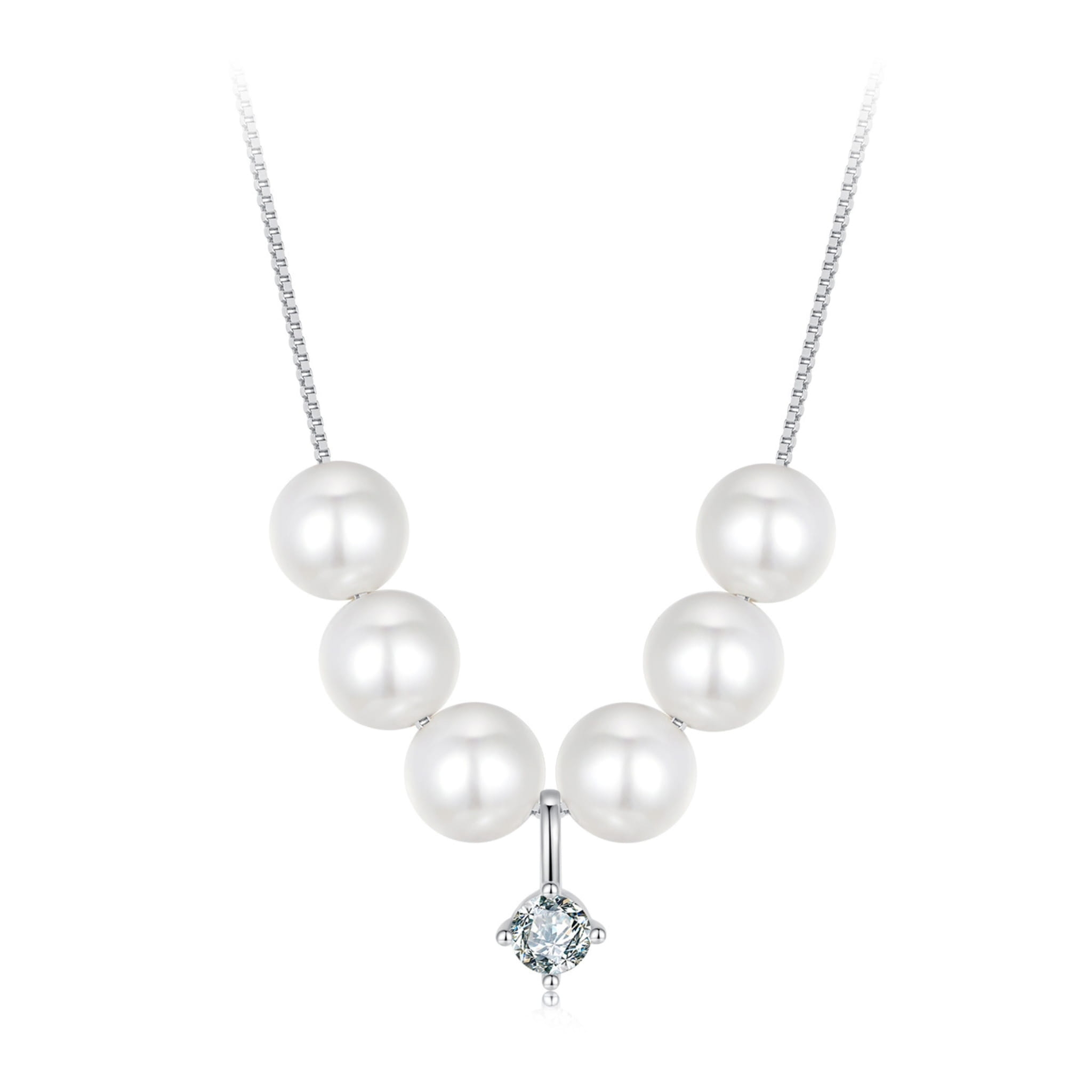 Srebrny naszyjnik zawieszka z perłami i Moissanitem 0,1 ct srebro 925