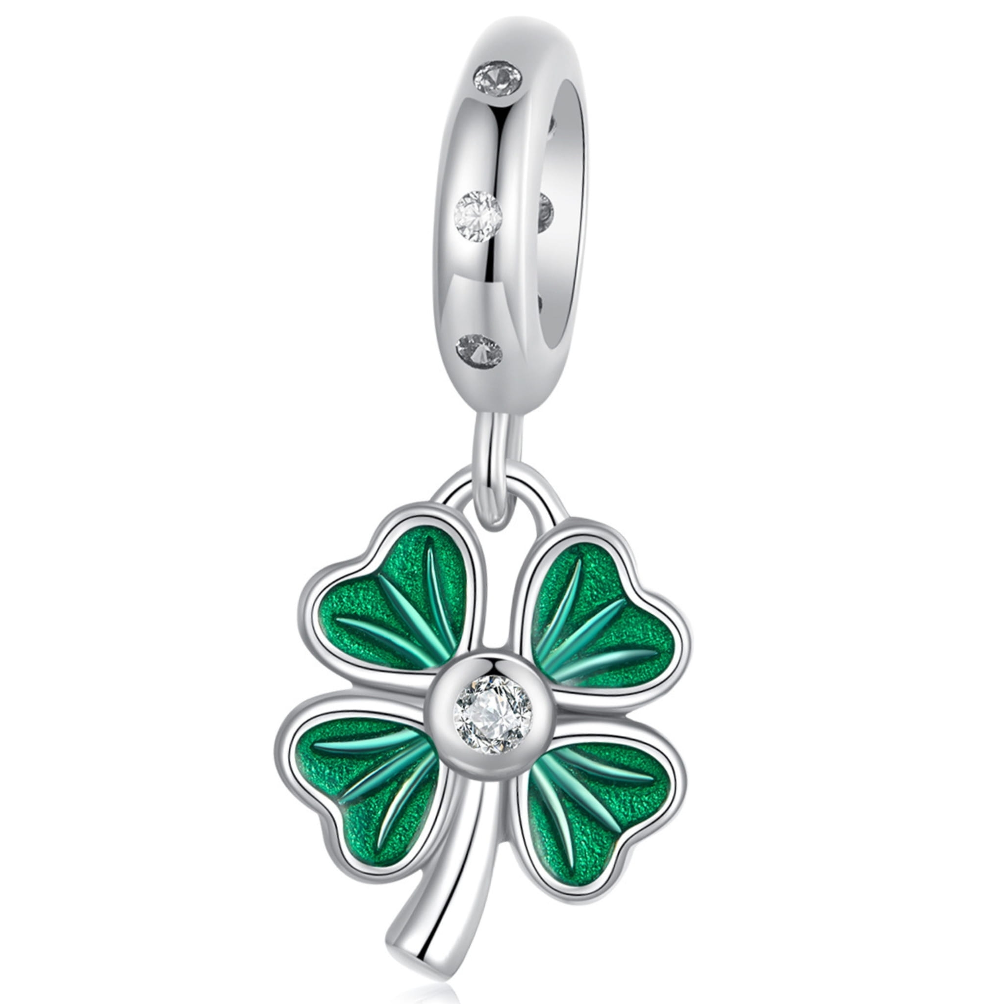 Czterolistna koniczynka z kryształowym środkiem charms srebrna zawieszka beads srebro 925