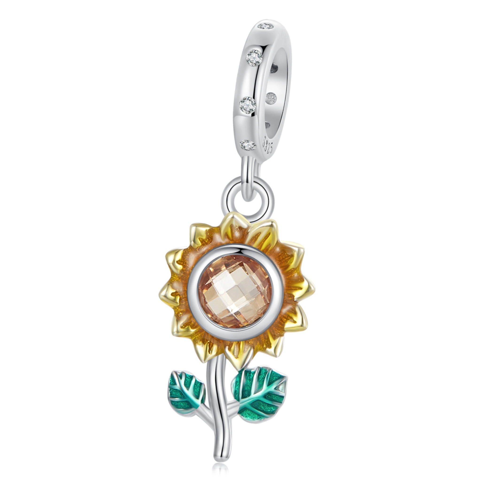 Słonecznik z kryształem srebrny charms zawieszka beads srebro 925