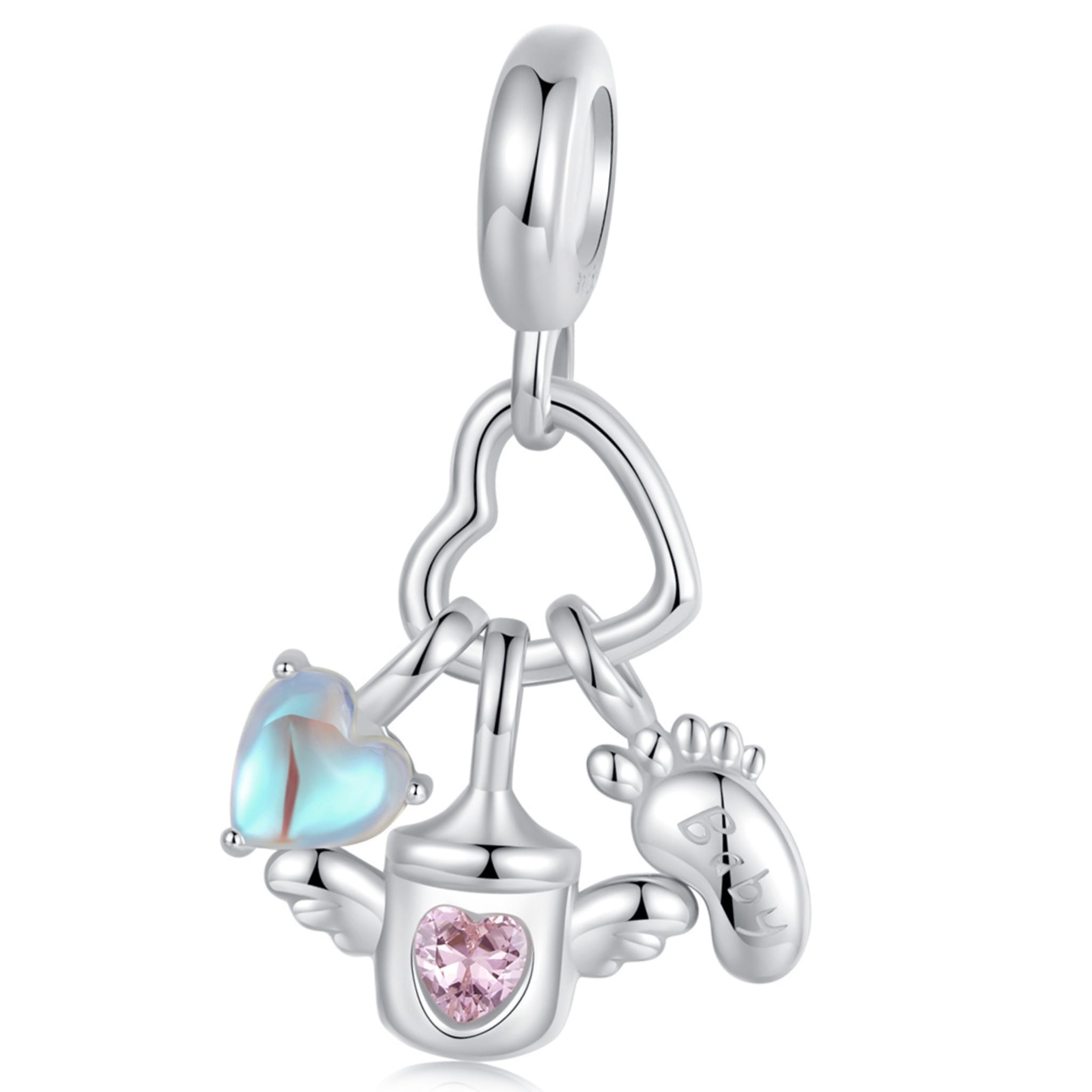 Dziecięca butelka i stópka charms srebrna zawieszka beads srebro 925