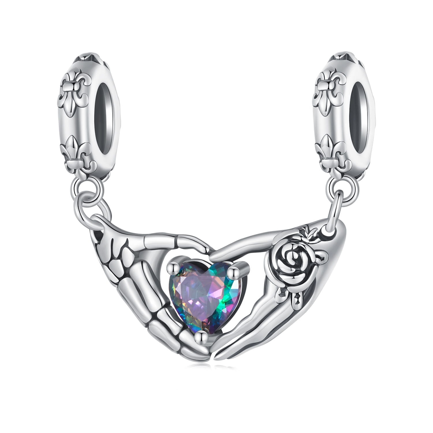 Kryształowe serce dłonie kości srebrny charms zawieszka beads