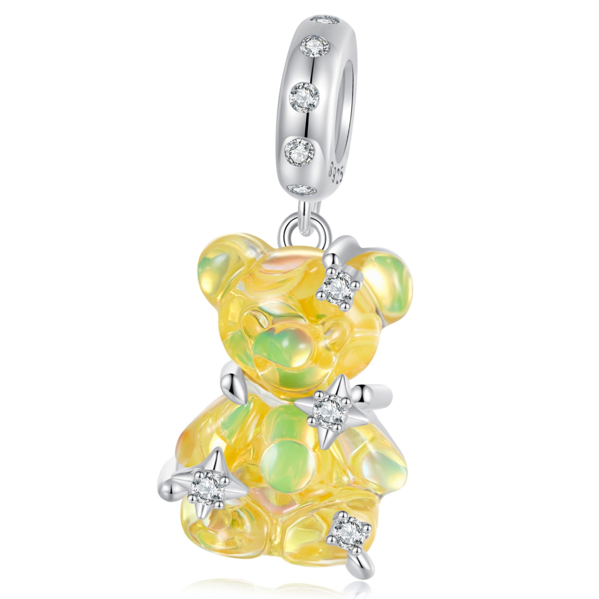 Żółty miś z gwiazdkami srebrny charms zawieszka beads srebro 925
