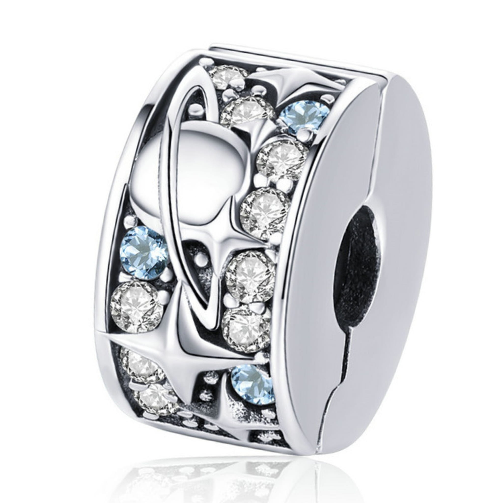 Srebrny charms kosmiczna spinka stoper srebro 925 koralik