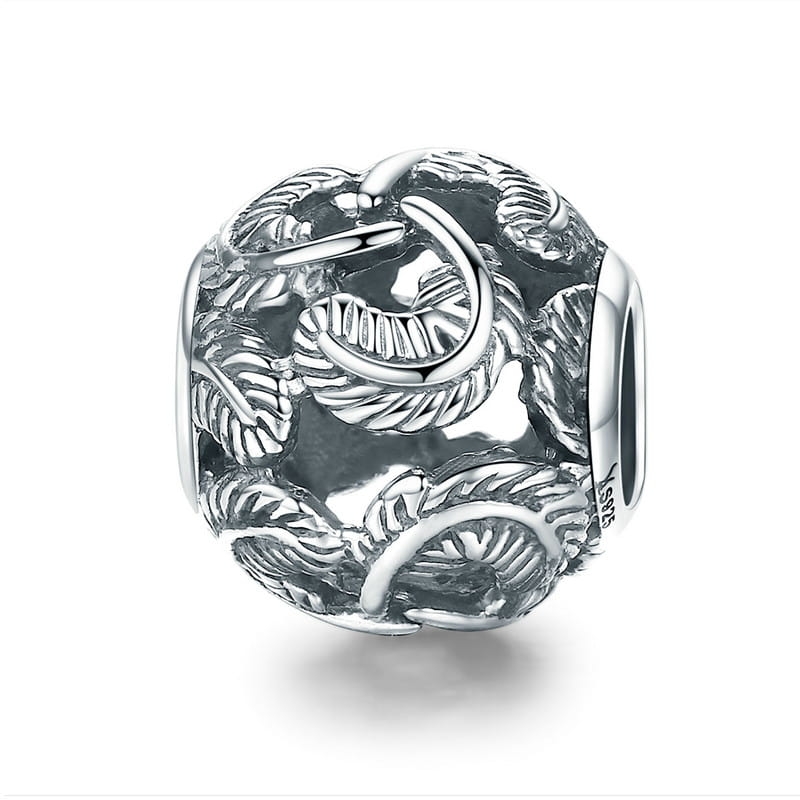Srebrny charms kula z piór koralik beads srebro 925