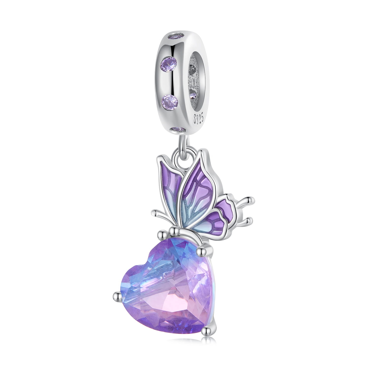 Motyl na serduszku srebrny charms zawieszka beads