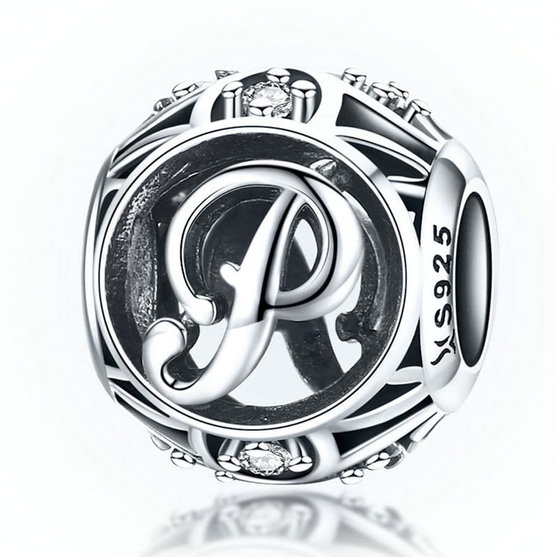 Literka P alfabet charms koralik srebro 925