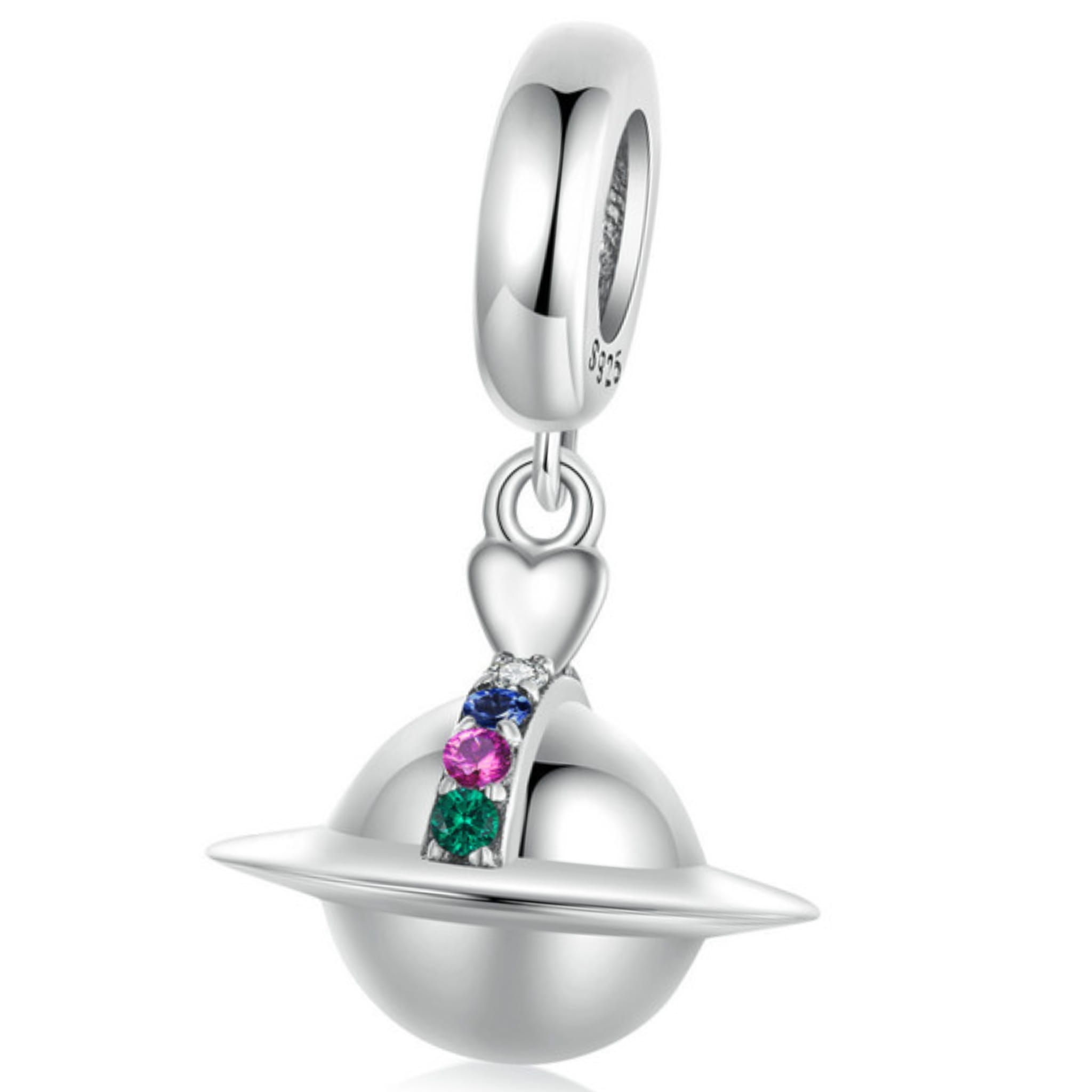 Ufo z kolorowymi kryształami charms srebrna zawieszka beads srebro 925