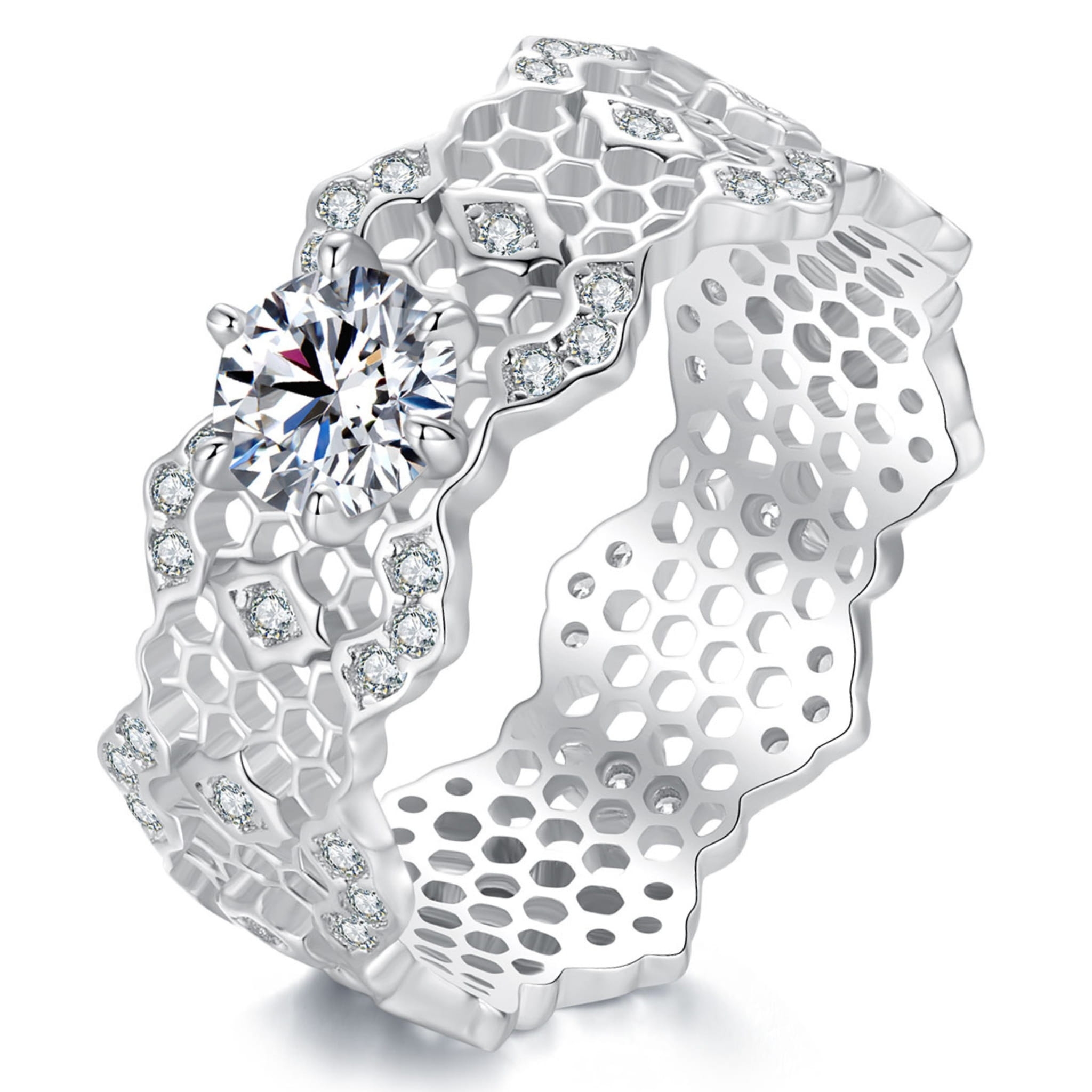 Srebrny pierścionek plaster miodu R16 Moissanit 0,5 ct srebro 925