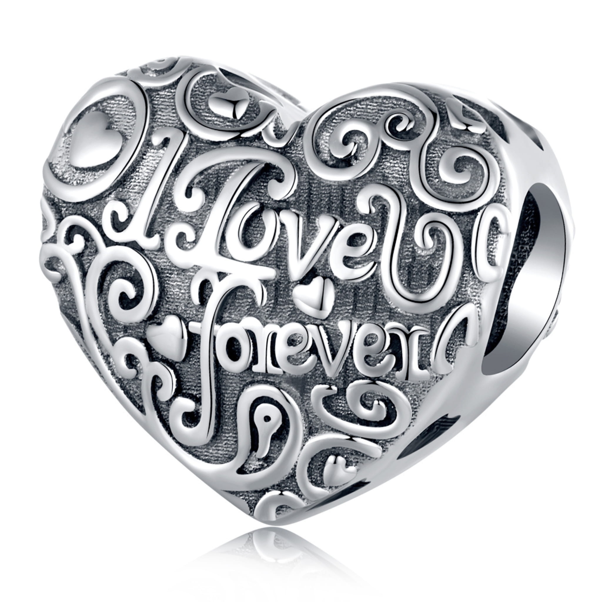 Srebrny charms serce z napisem ,,I love u forever