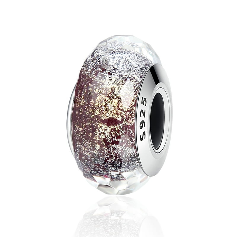 Szklany charms ze złotymi drobinkami koralik beads modułowy srebro 925