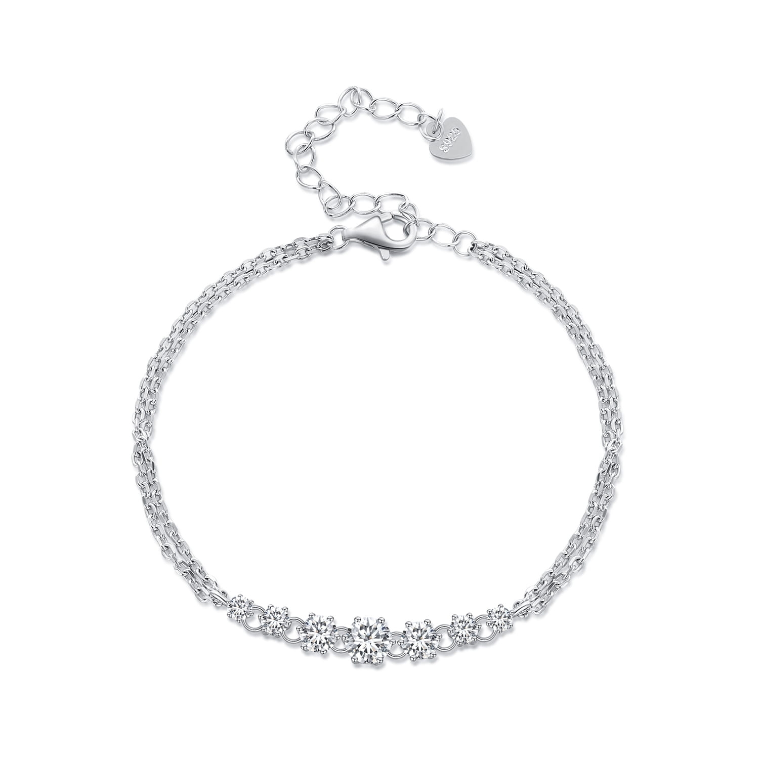 Podwójna srebrna bransoletka z Moissanitami 0,50 ct 0,3 ct 0,1 ct
