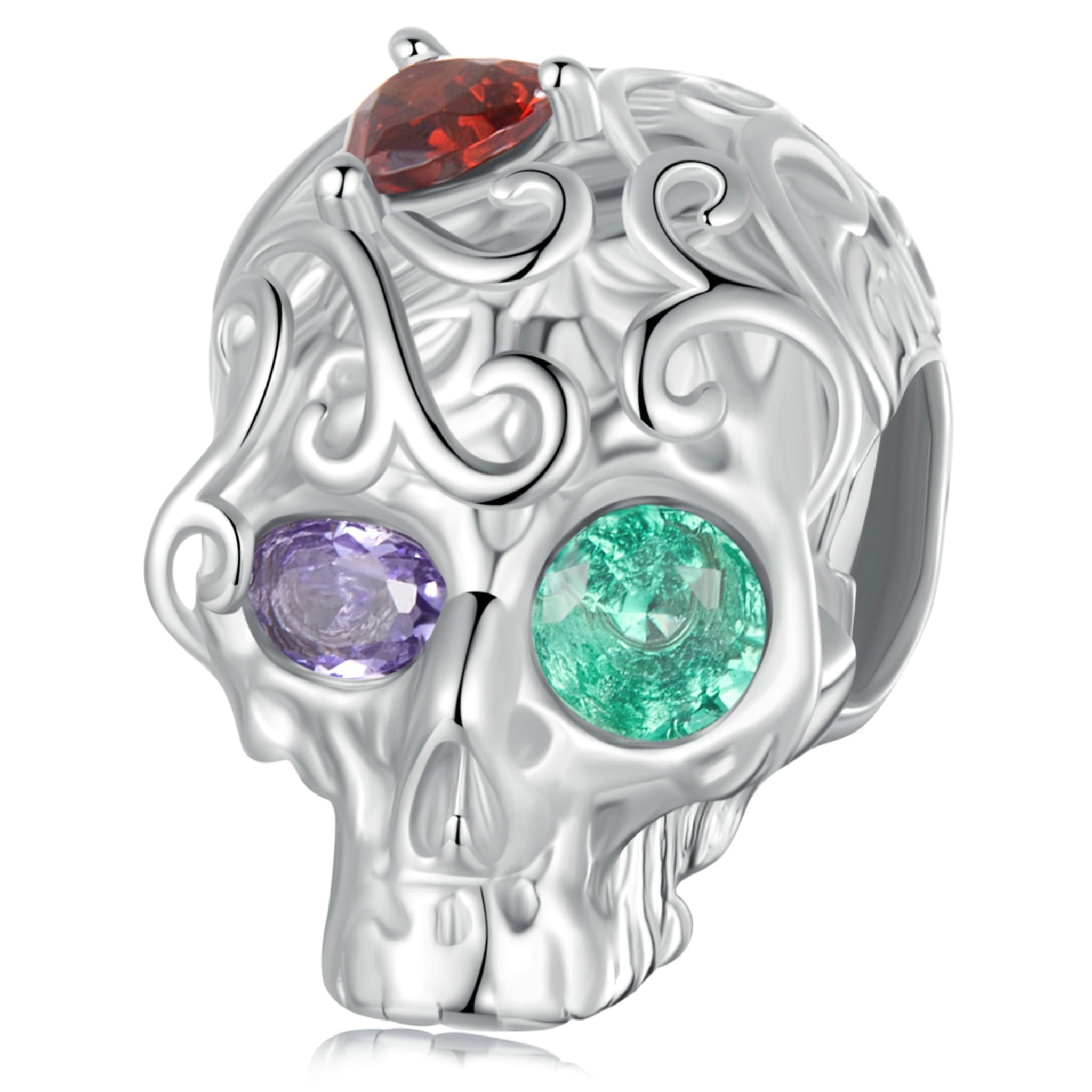Czaszka z kolorowymi kryształami srebrny charms koralik srebro 925 beads