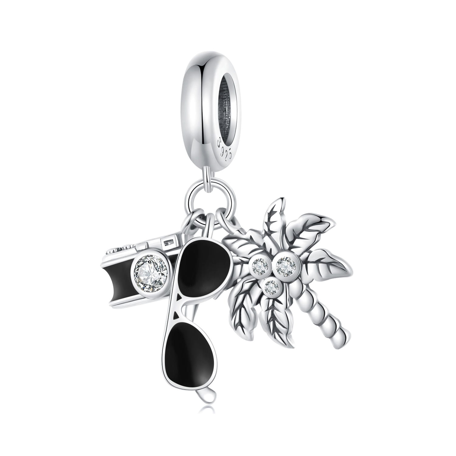 Okulary, palma i aparat srebrny charms zawieszka beads