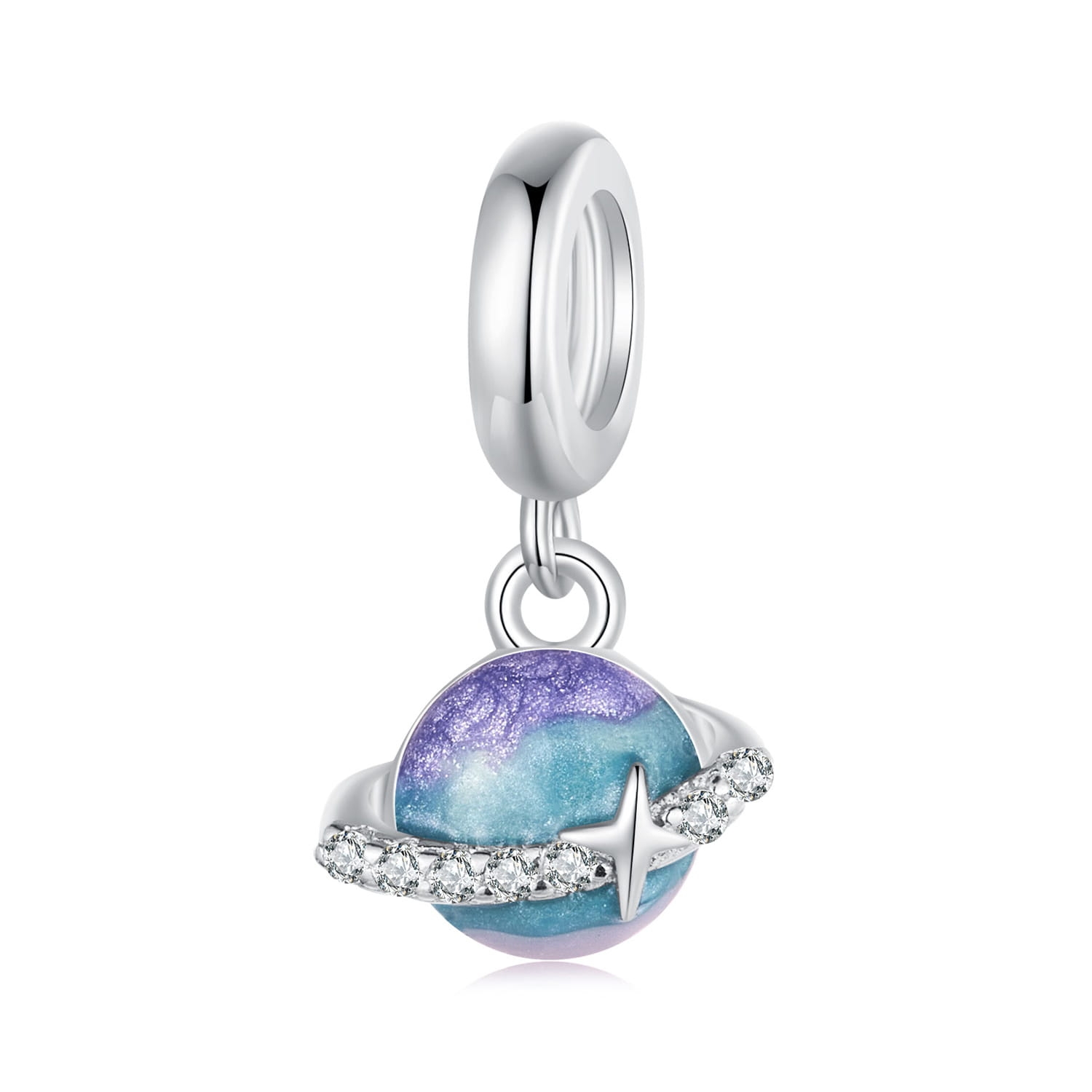 Planeta z kryształową orbitą charms srebrna zawieszka beads