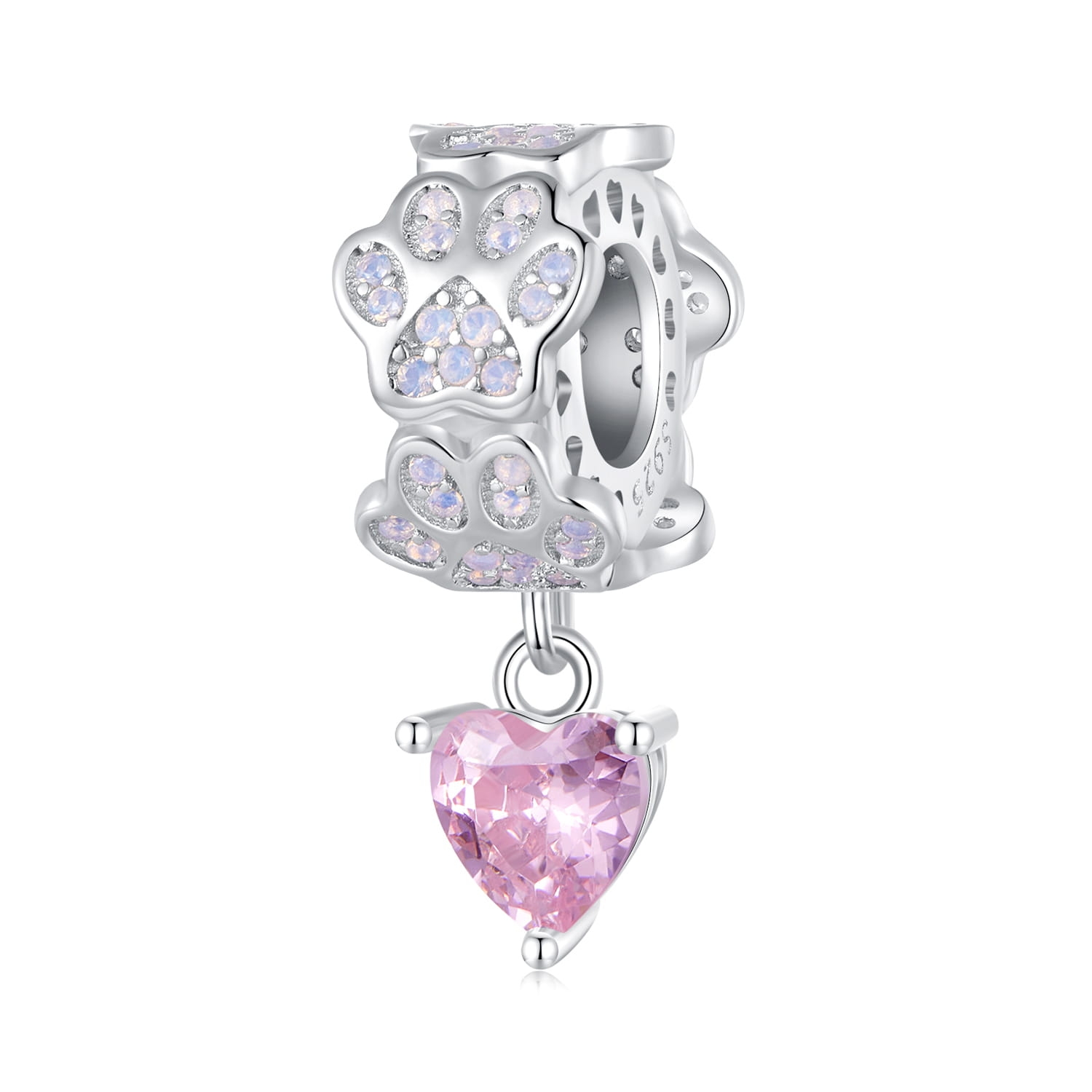 Opalizujące łapki serce z kryształu srebrny charms koralik beads
