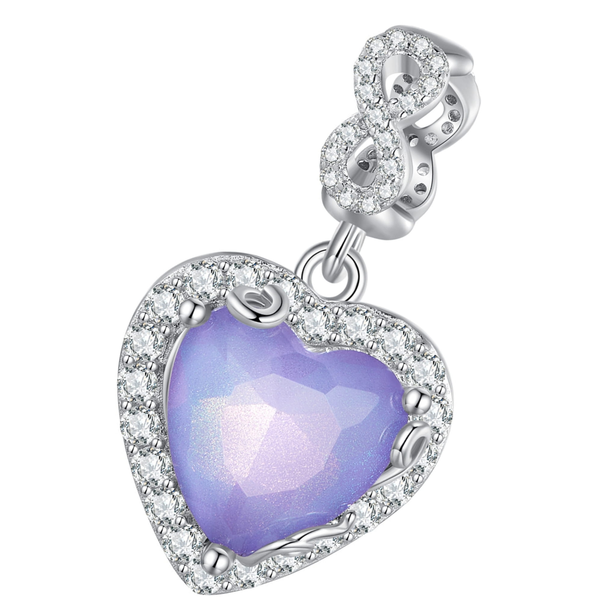 Serce fioletowy kryształ srebrny charms zawieszka beads