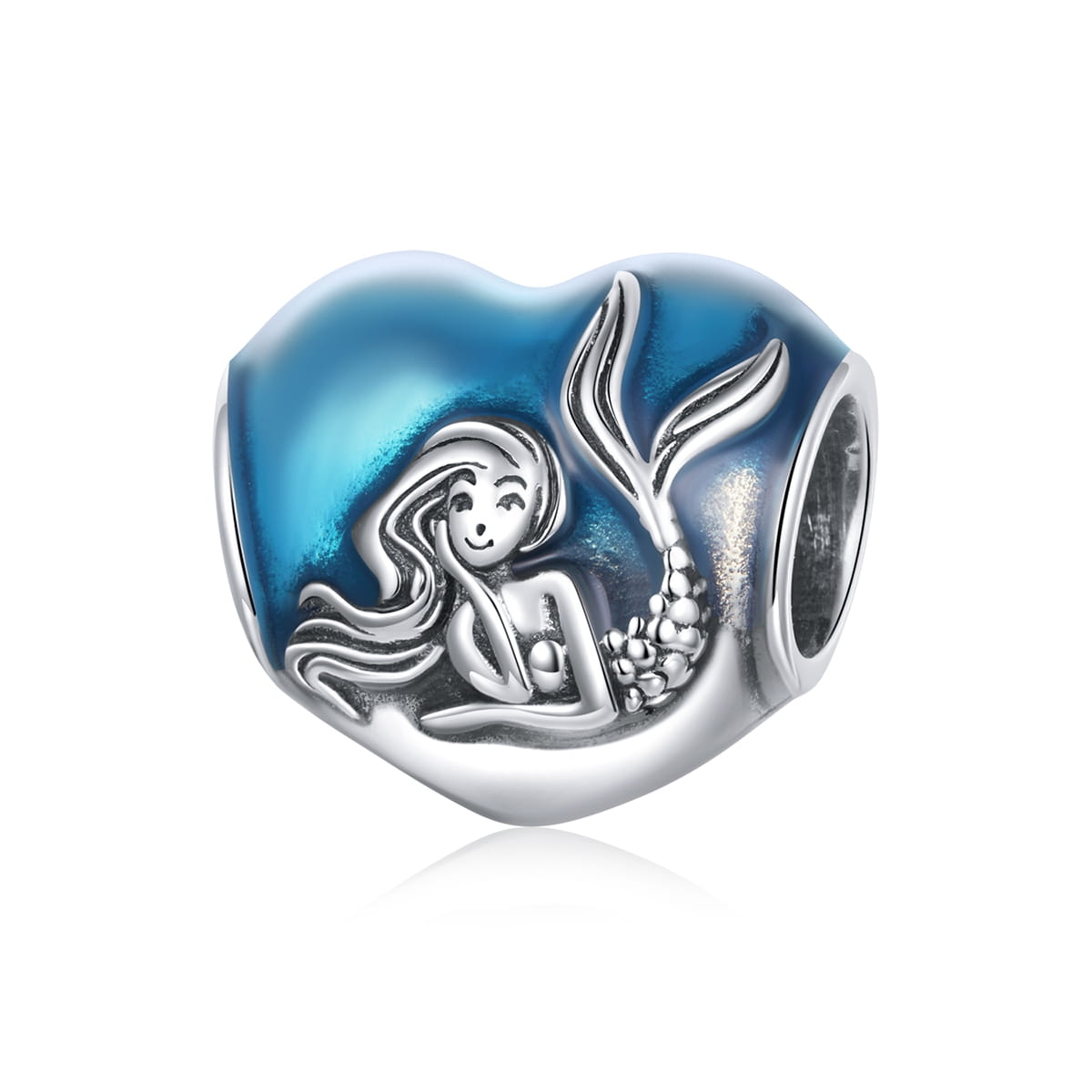 Syrenka w morskim sercu srebrny charms zawieszka srebro 925 beads