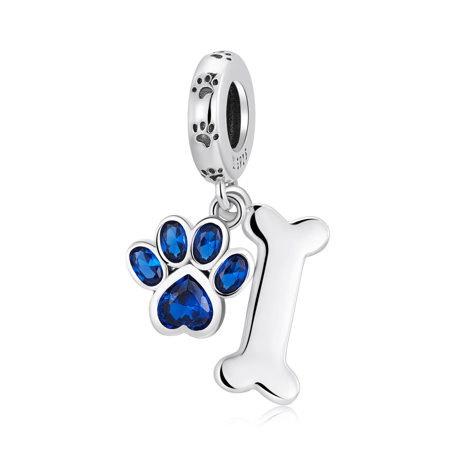 Niebieska psia łapaka i kość srebrny charms zawieszka beads