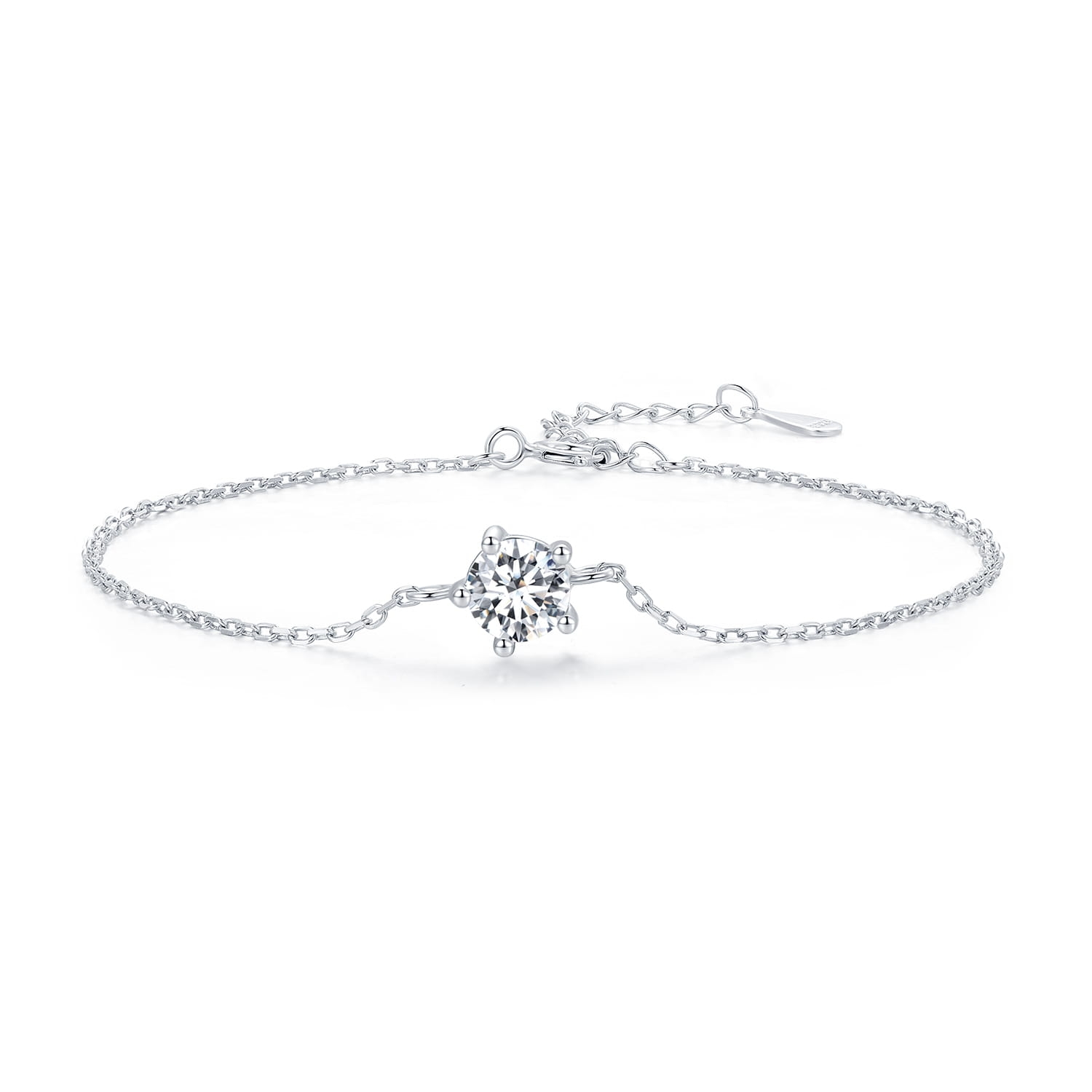 SM02 Bransoletka Moissanit 6,5 x 6,5 mm 1 ct srebrna 925