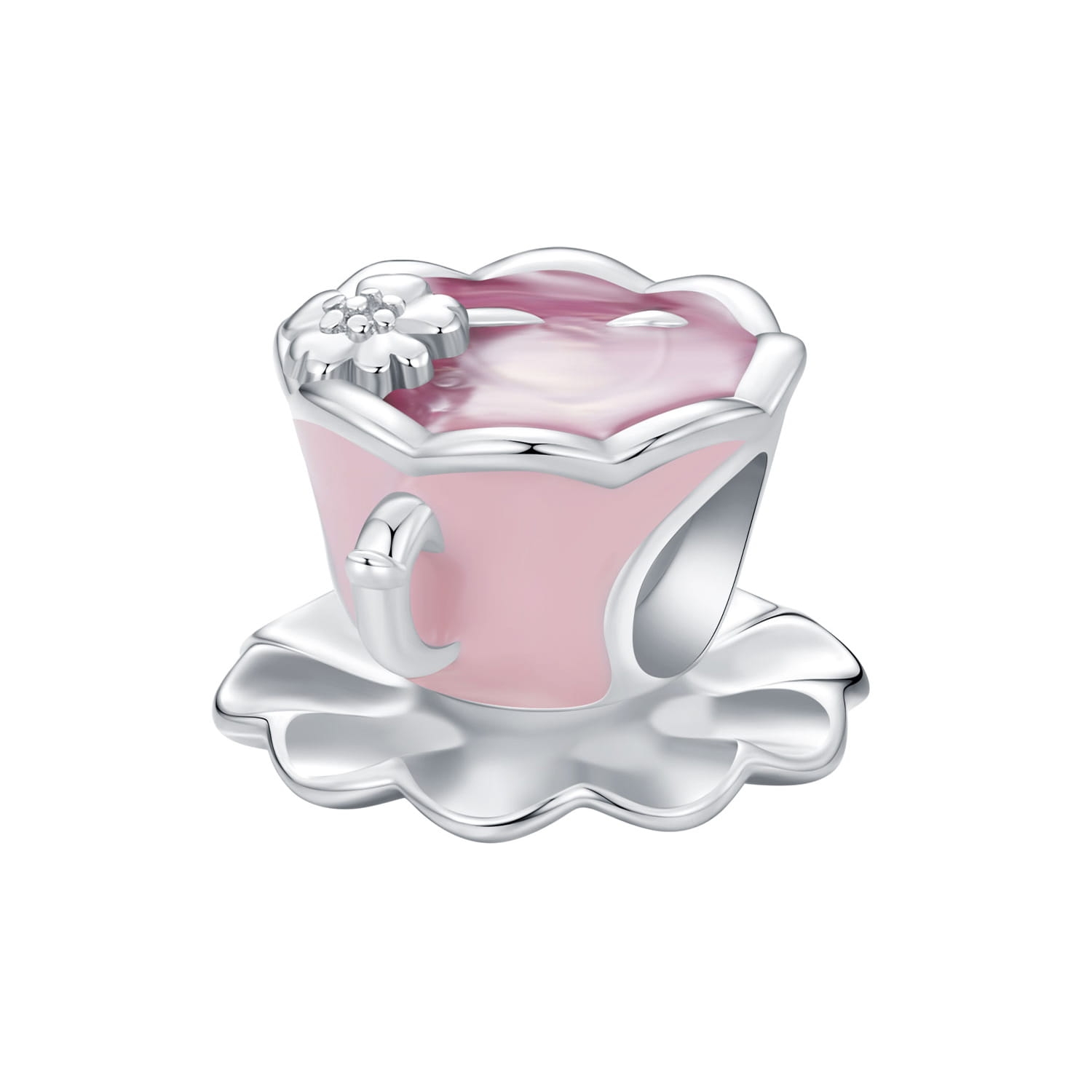 Różowa filiżanka kawy srebrny charms koralik beads