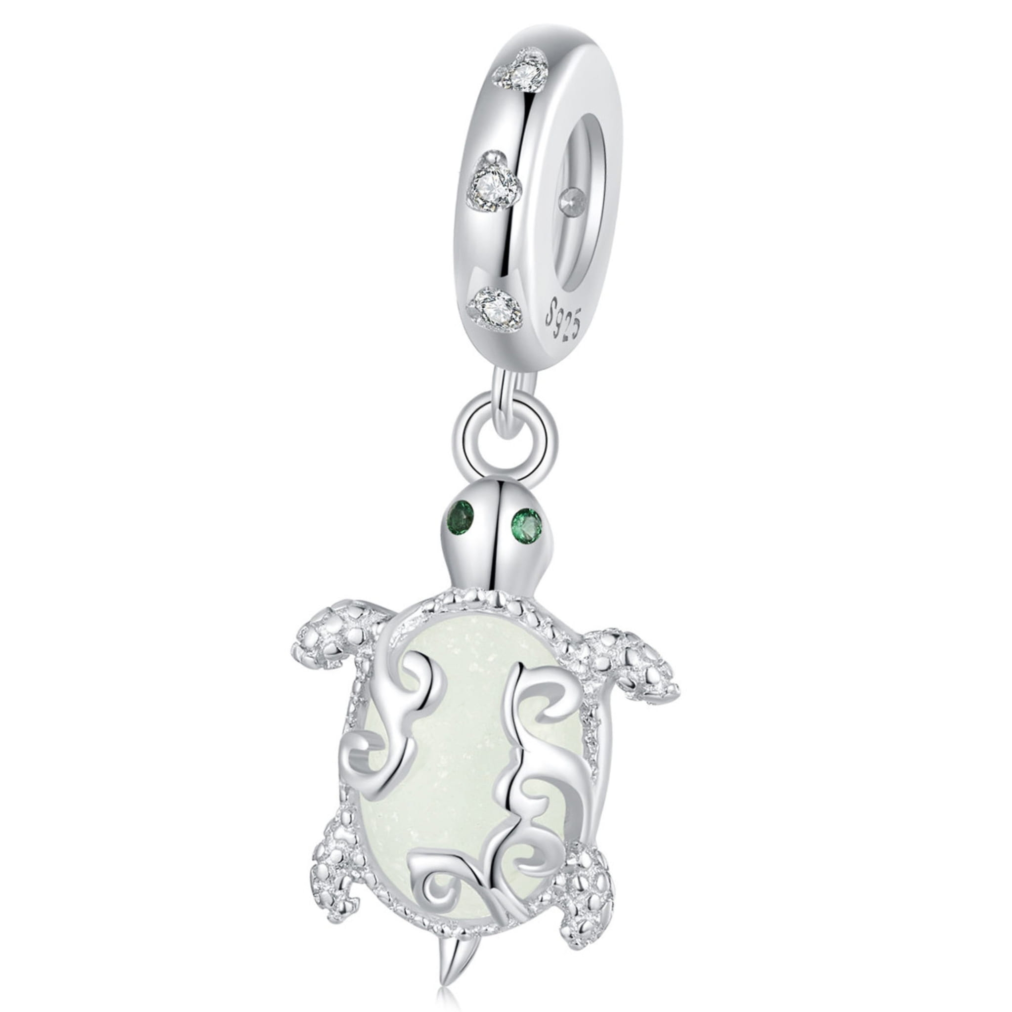 Żółwik świecący w ciemności srebrny charms zawieszka beads