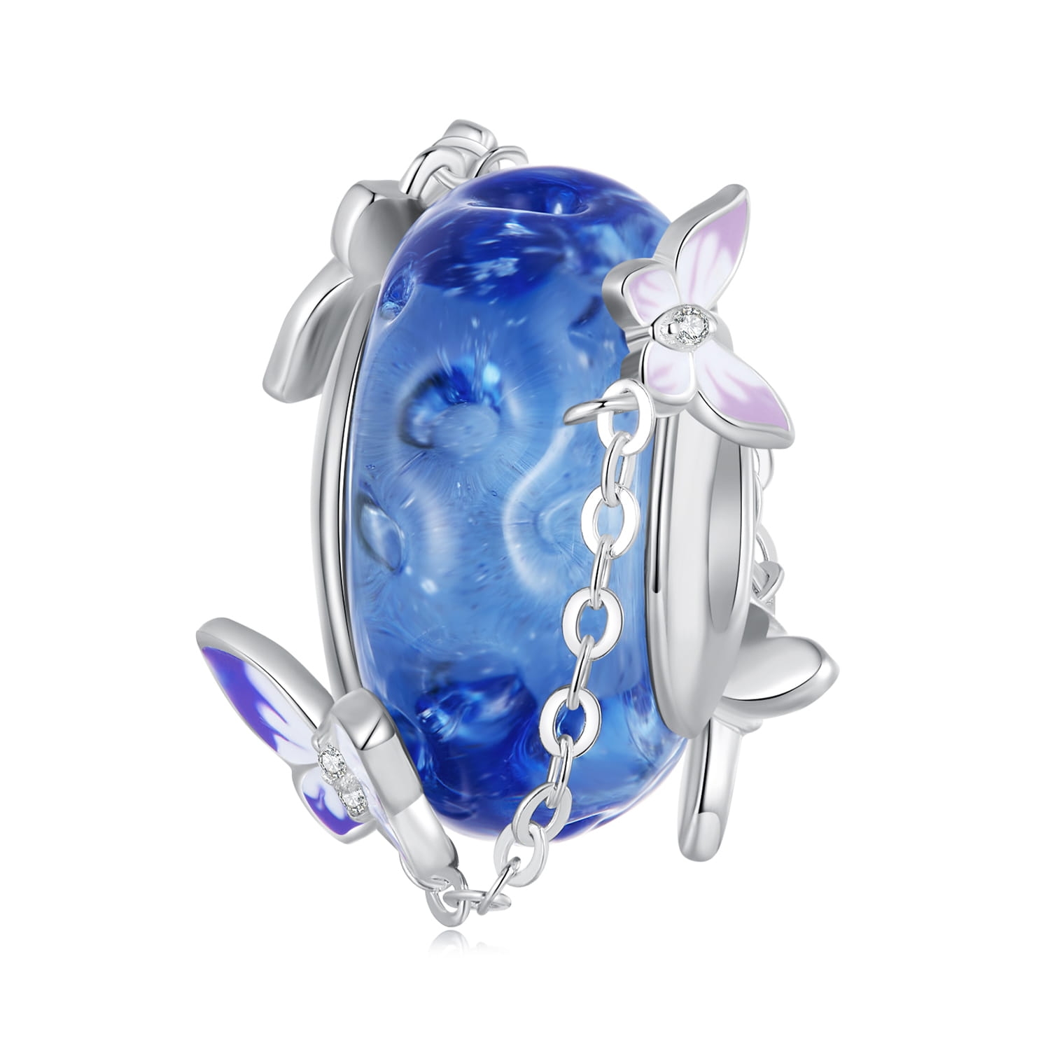Szkło Murano i motylki srebrny charms beads