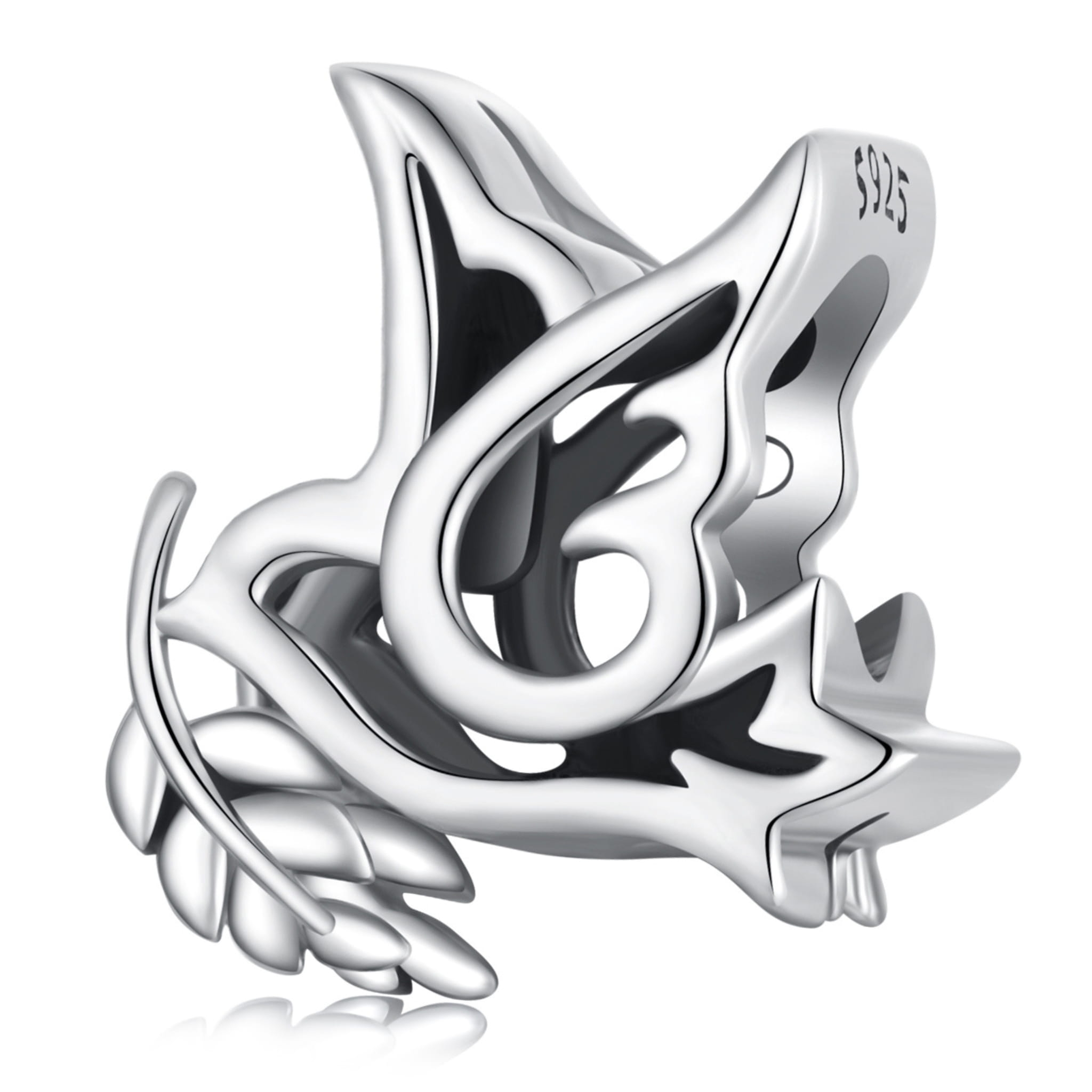 Gołąbek z gałązką oliwną srebrny koralik charms srebro 925 beads