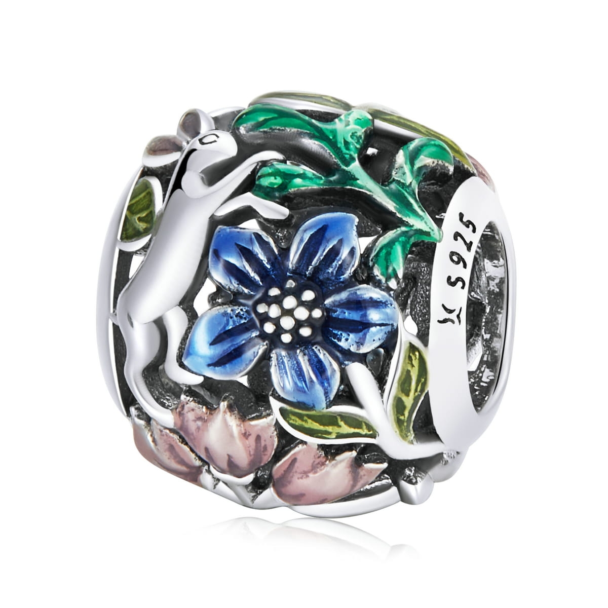 Kolorowy charms w kwiaty z zajączkiem srebrny koralik beads srebro 925