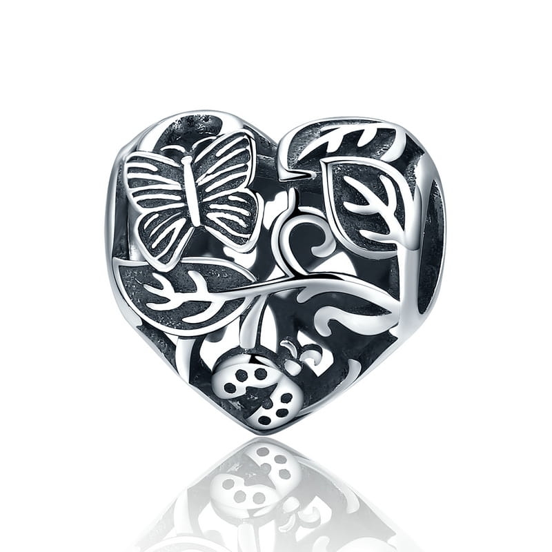 Serce motylkami charms koralik beads srebro 925