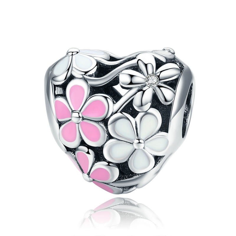 Serduszko z kwiatów srebrny charms koralik beads srebro 925