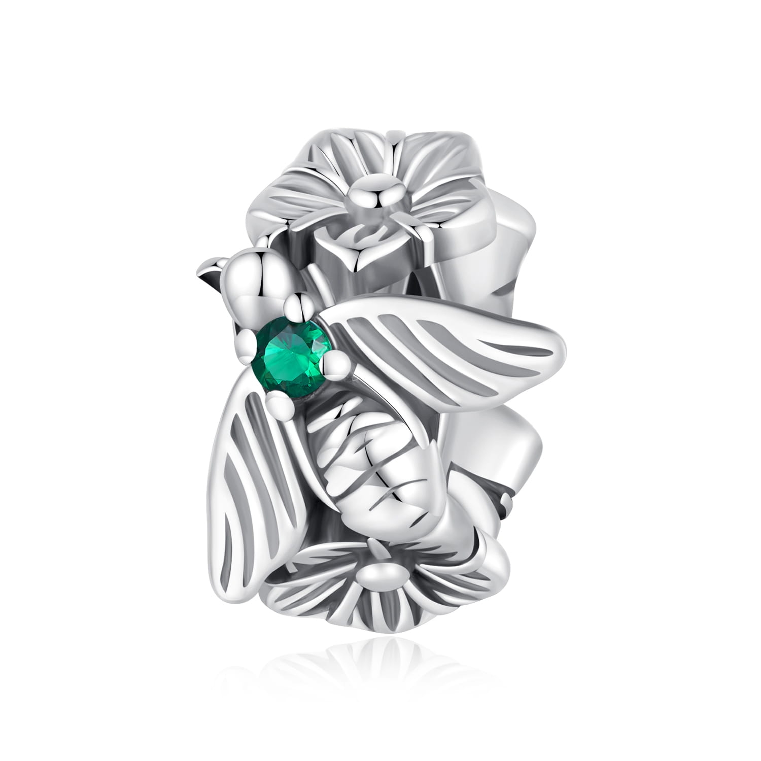 Pszczoła z kwiatami srebrny charms koralik beads