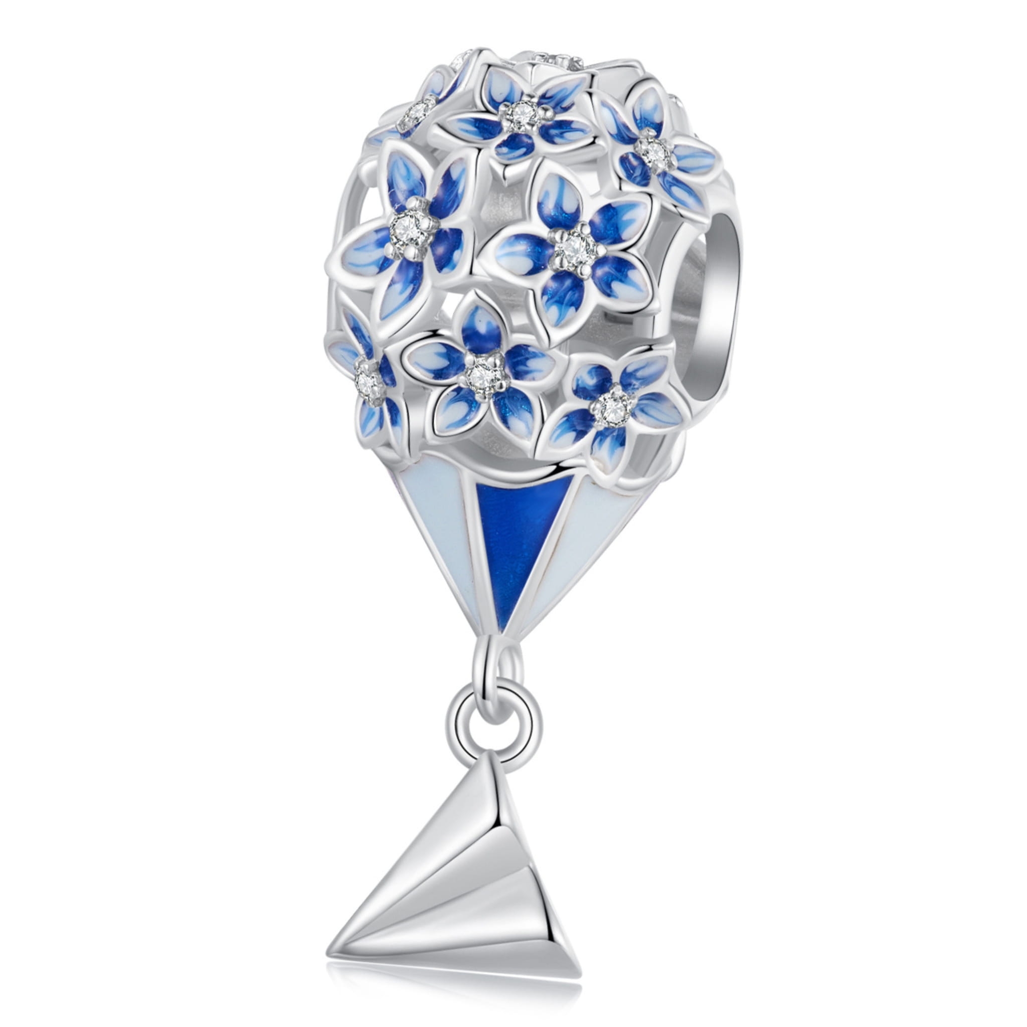Balon z niebieskich kwiatów srebrny charms koralik beads srebro 925