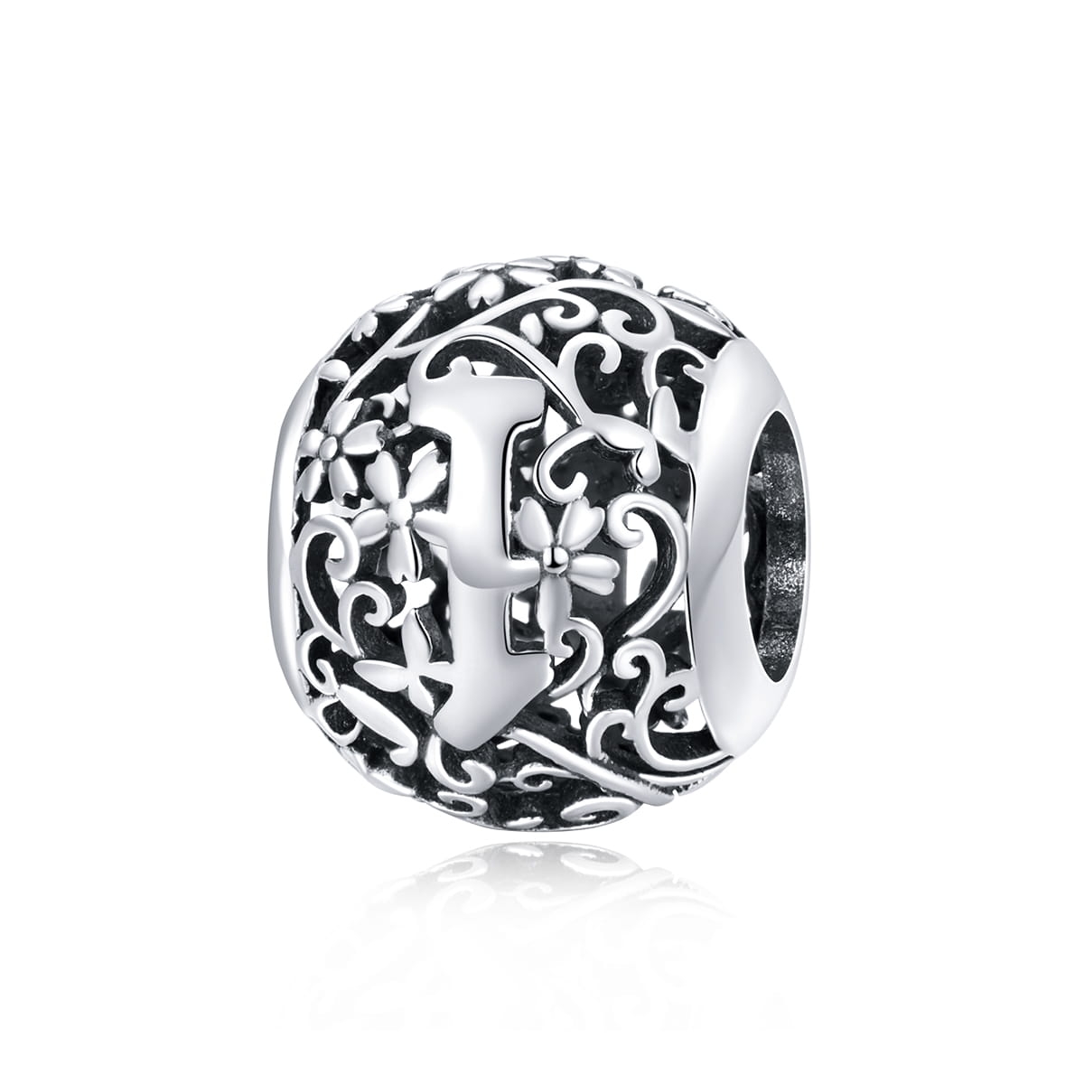 Litera I alfabet srebrny charms beads do bransoletki modułowej