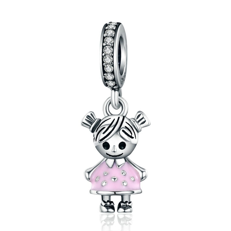 Dziewczynka w różowej sukience charms koralik beads srebro 925