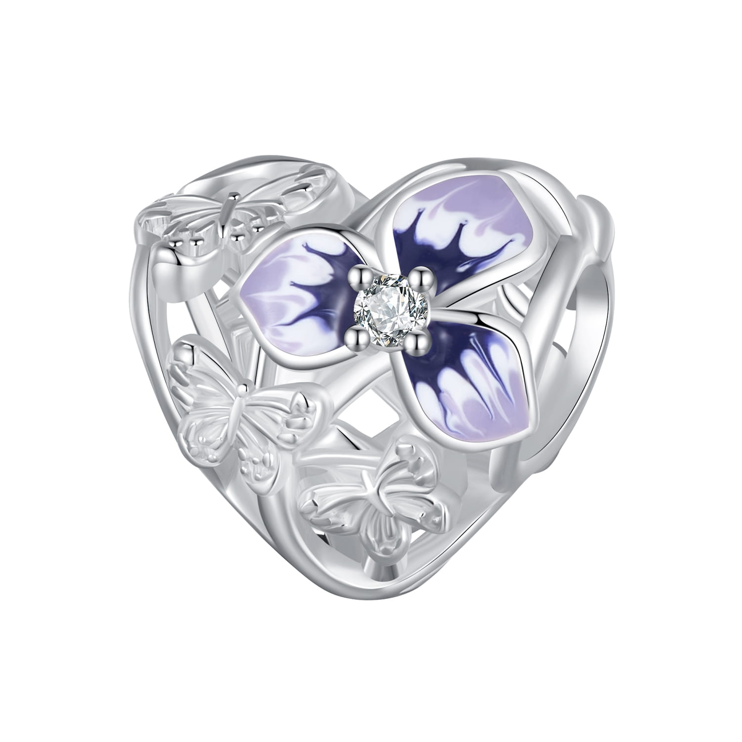 Serce kwiaty orchidei srebrny charms koralik beads